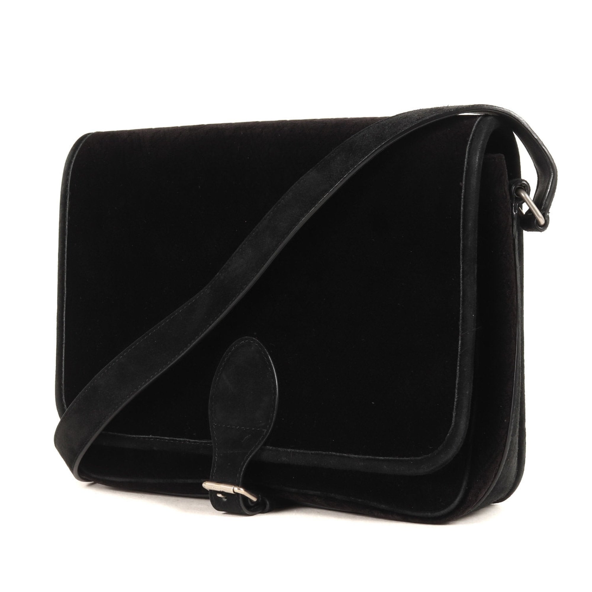 Yves Saint Laurent Black Velvet Leather Shoulder Bag (Pre-Owned)