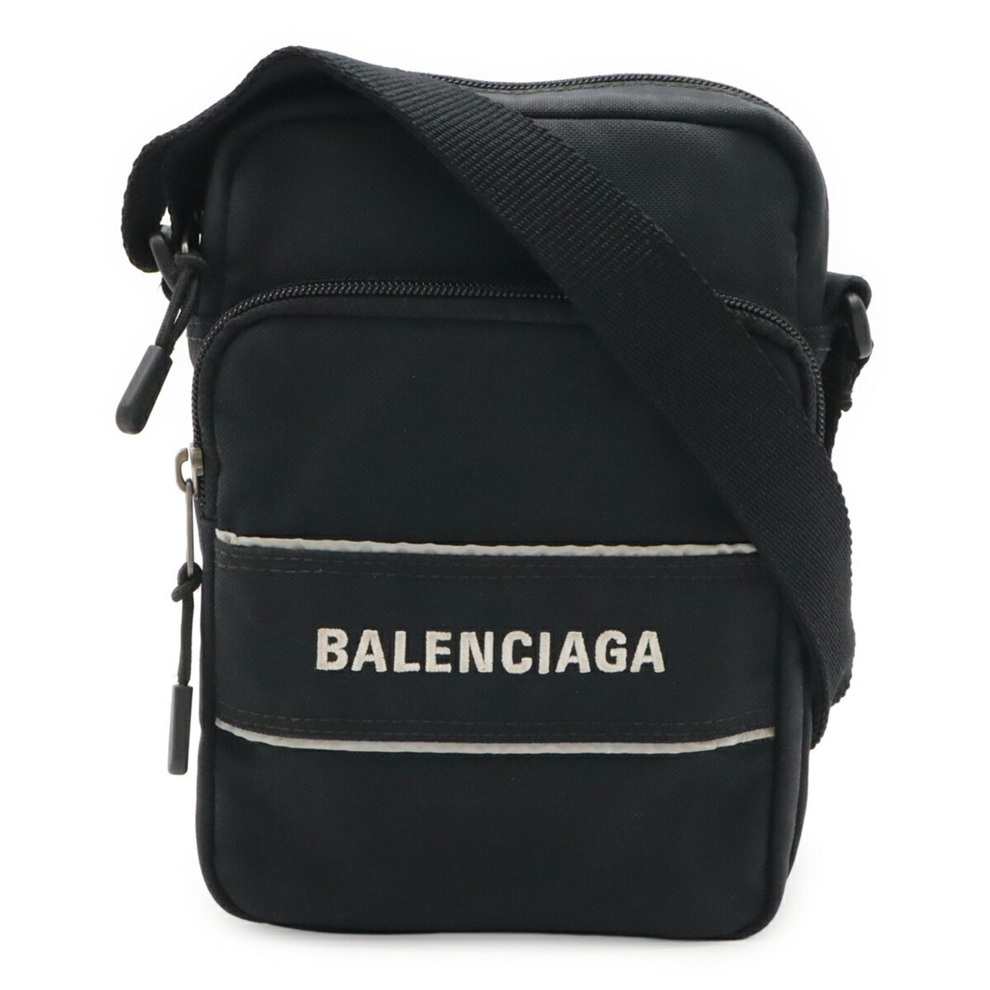 Balenciaga Black White Nylon Canvas Handbag Pochette Shoulder Bag (Pre-Owned)