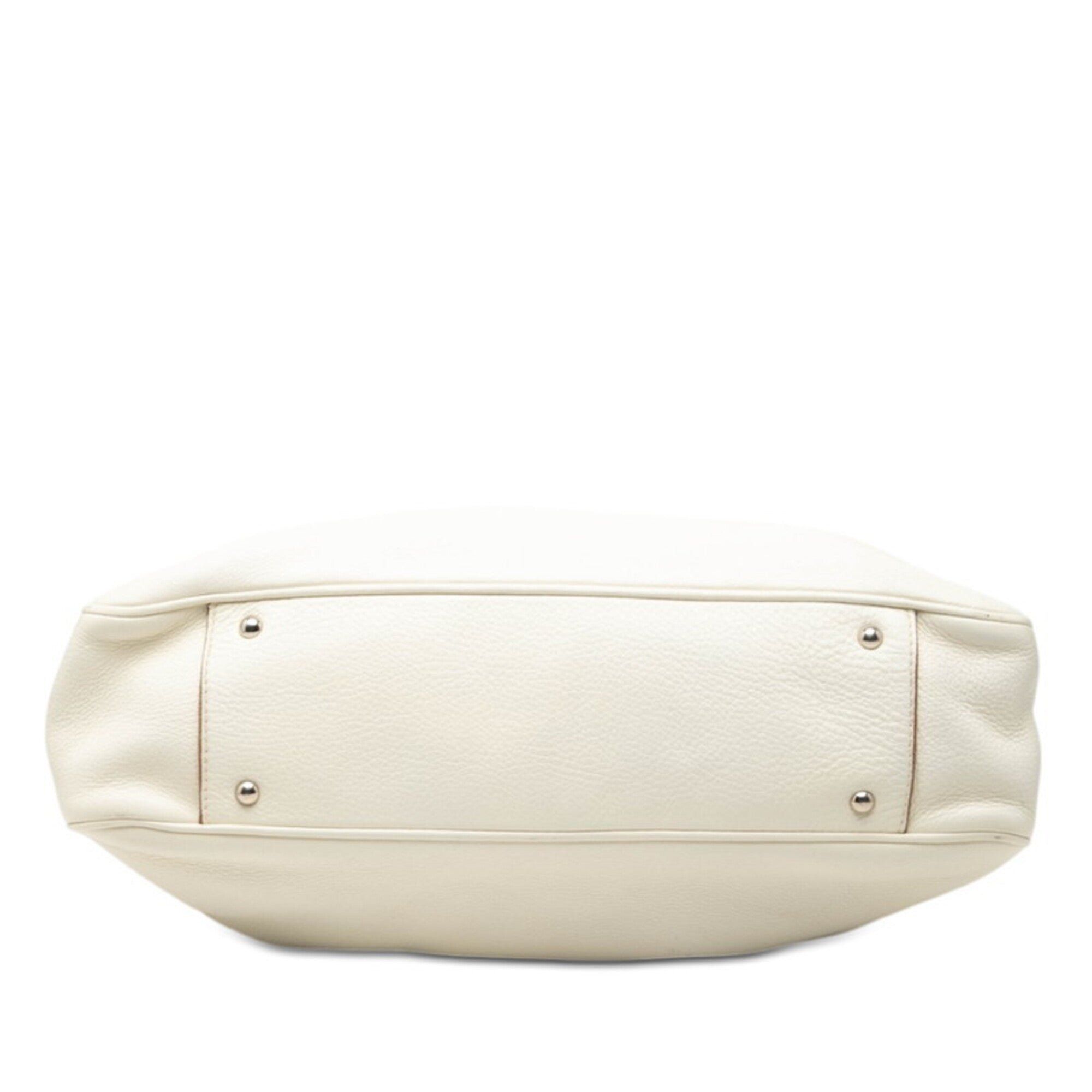 Salvatore Ferragamo Gancini White Leather Shoulder Bag Tote Bag (Pre-Owned)
