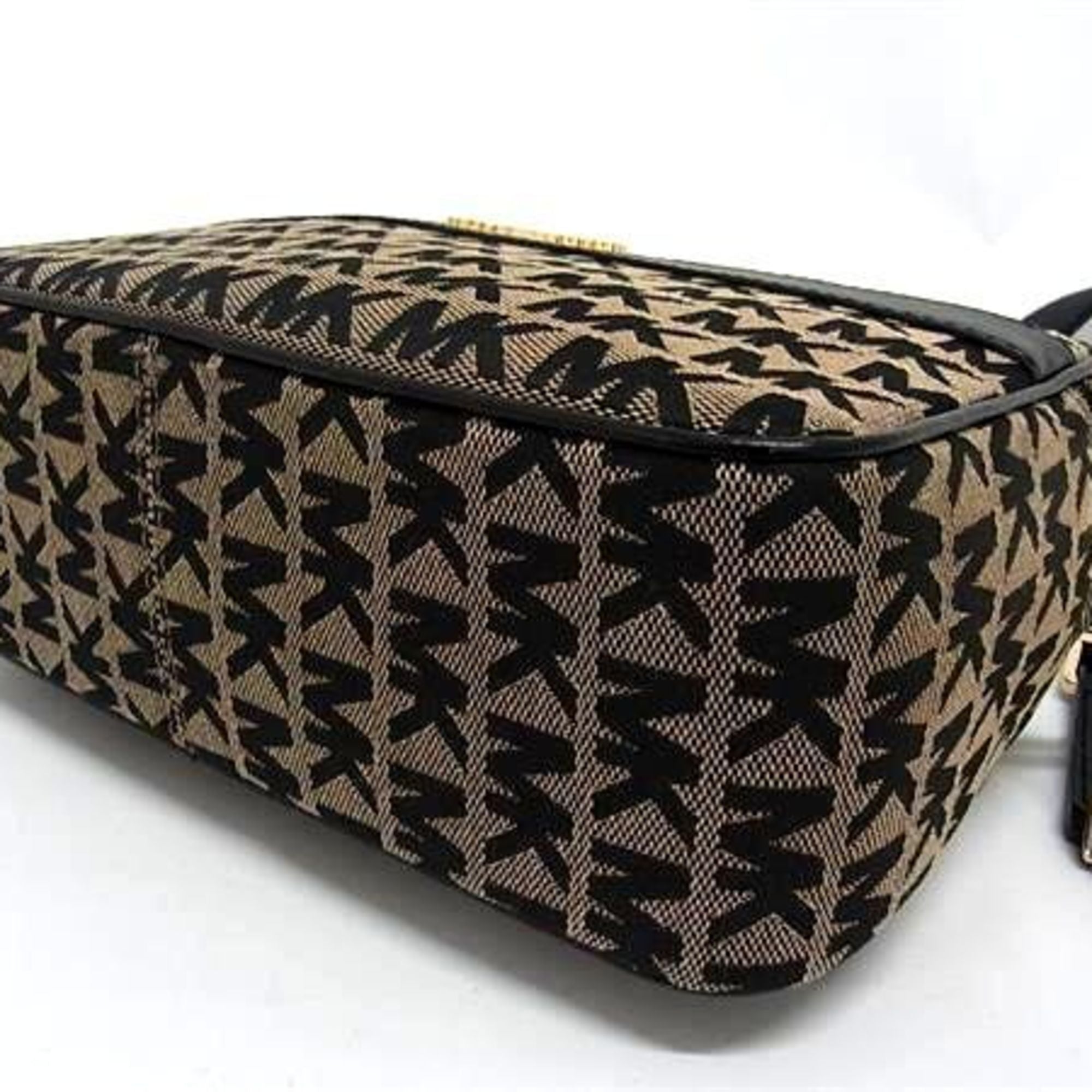 Michael Kors Beige Black Canvas Leather Handbag Shoulder Bag (Pre-Owned)