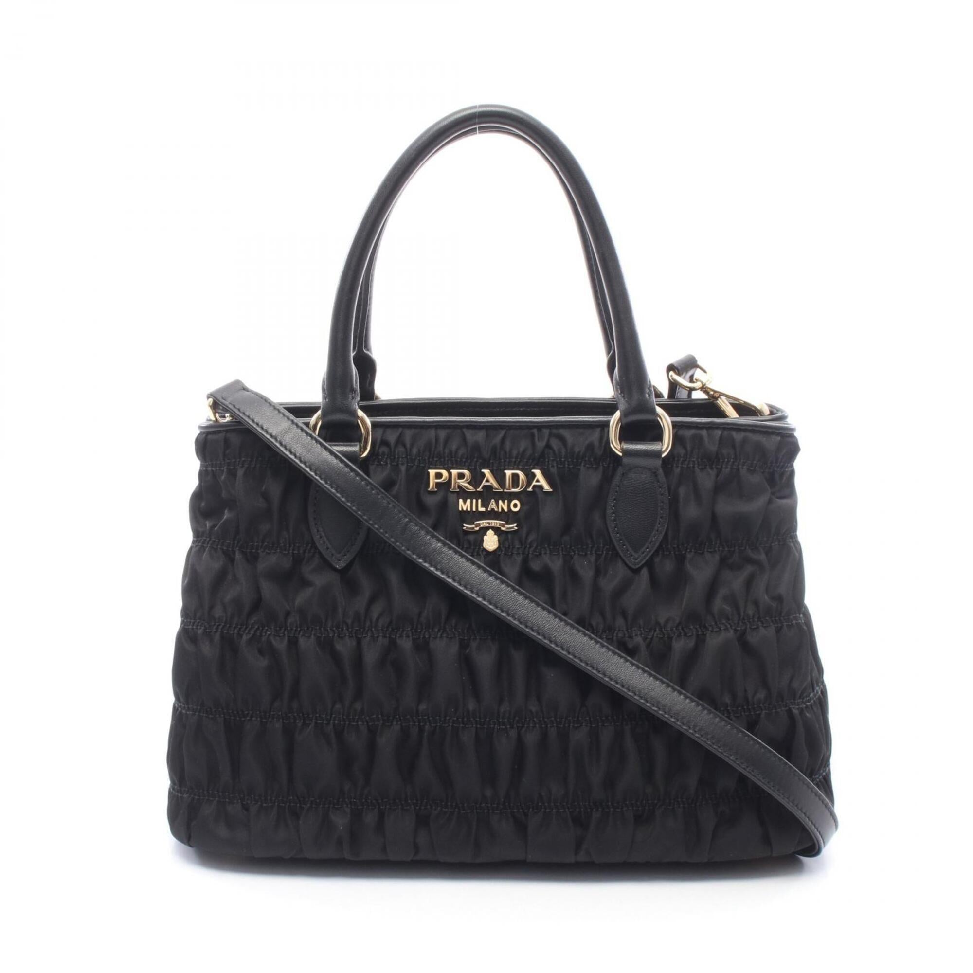 Prada Black Nylon Leather Handbag Tote Bag (Pre-Owned)