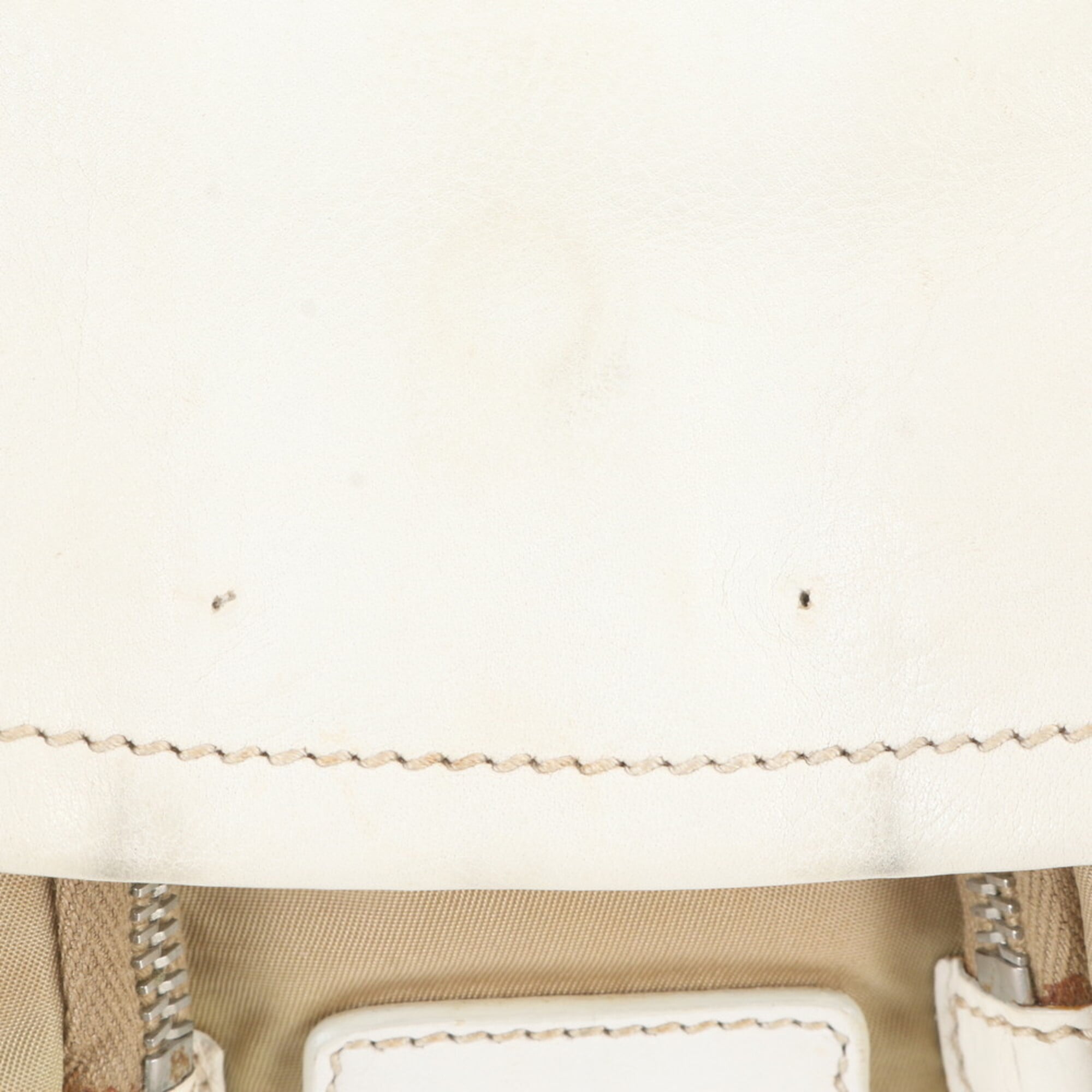 Prada Beige White Leather Nylon Messenger Bag Shoulder Bag (Pre-Owned)