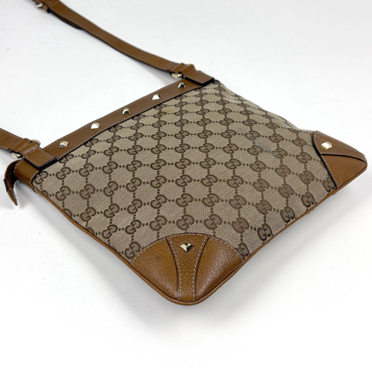 Gucci Beige Brown Gg Canvas Leather Shoulder Bag (Pre-Owned)