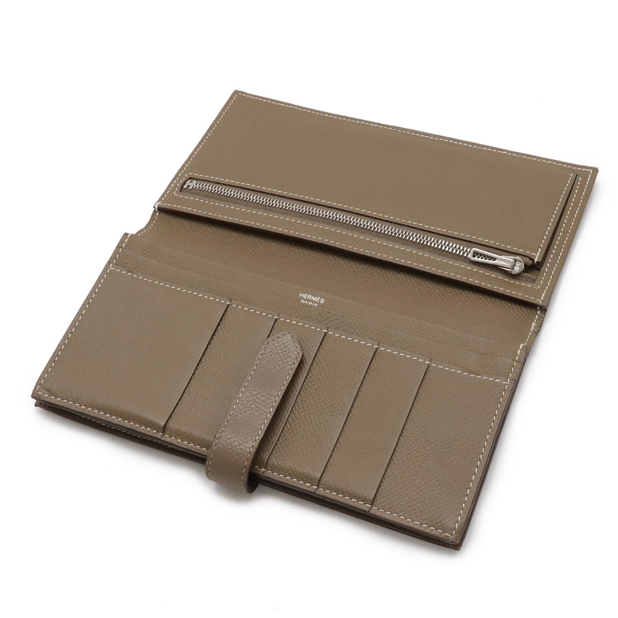 Hermes Etoupe Gray Leather Long Wallet (Bi-Fold) (Pre-Owned)
