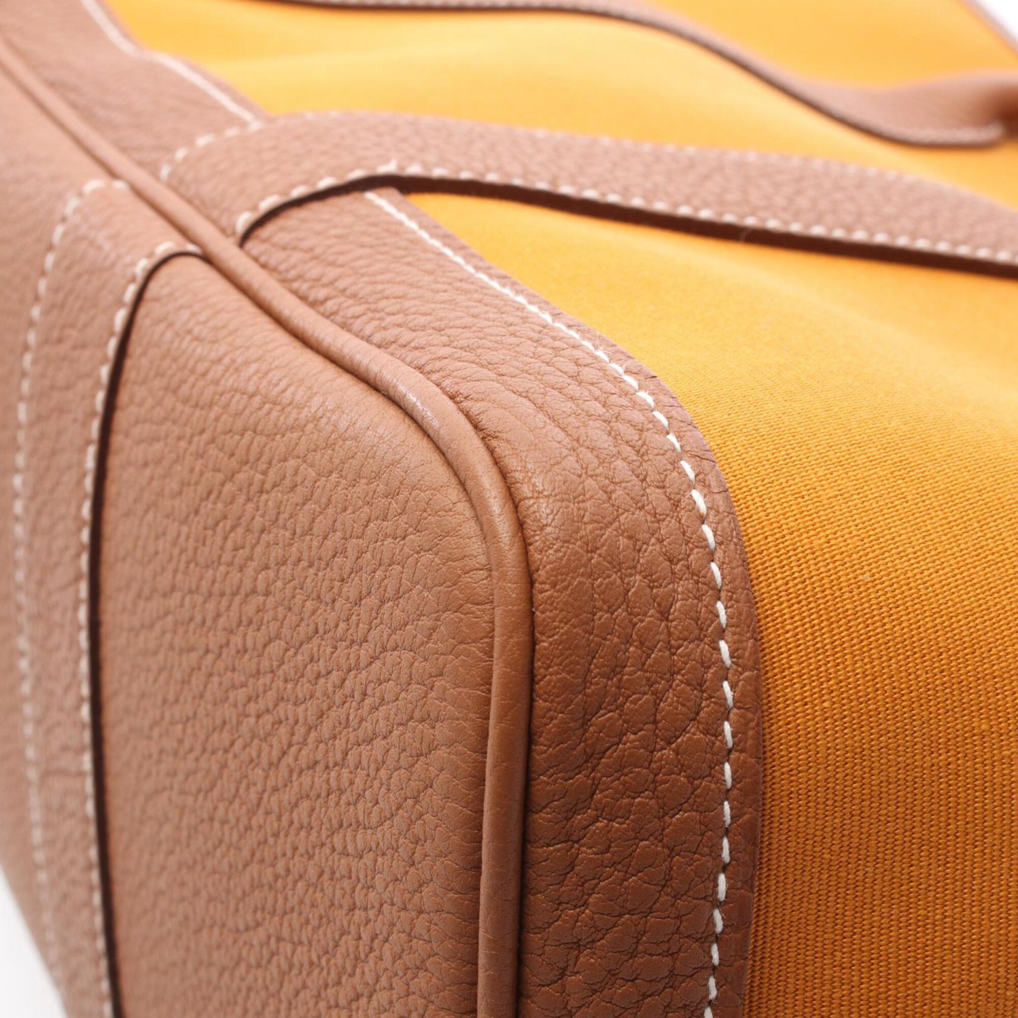 Hermes Brown Orange Saffron Toile Officier Negonda Leather Handbag Tote Bag (Pre-Owned)