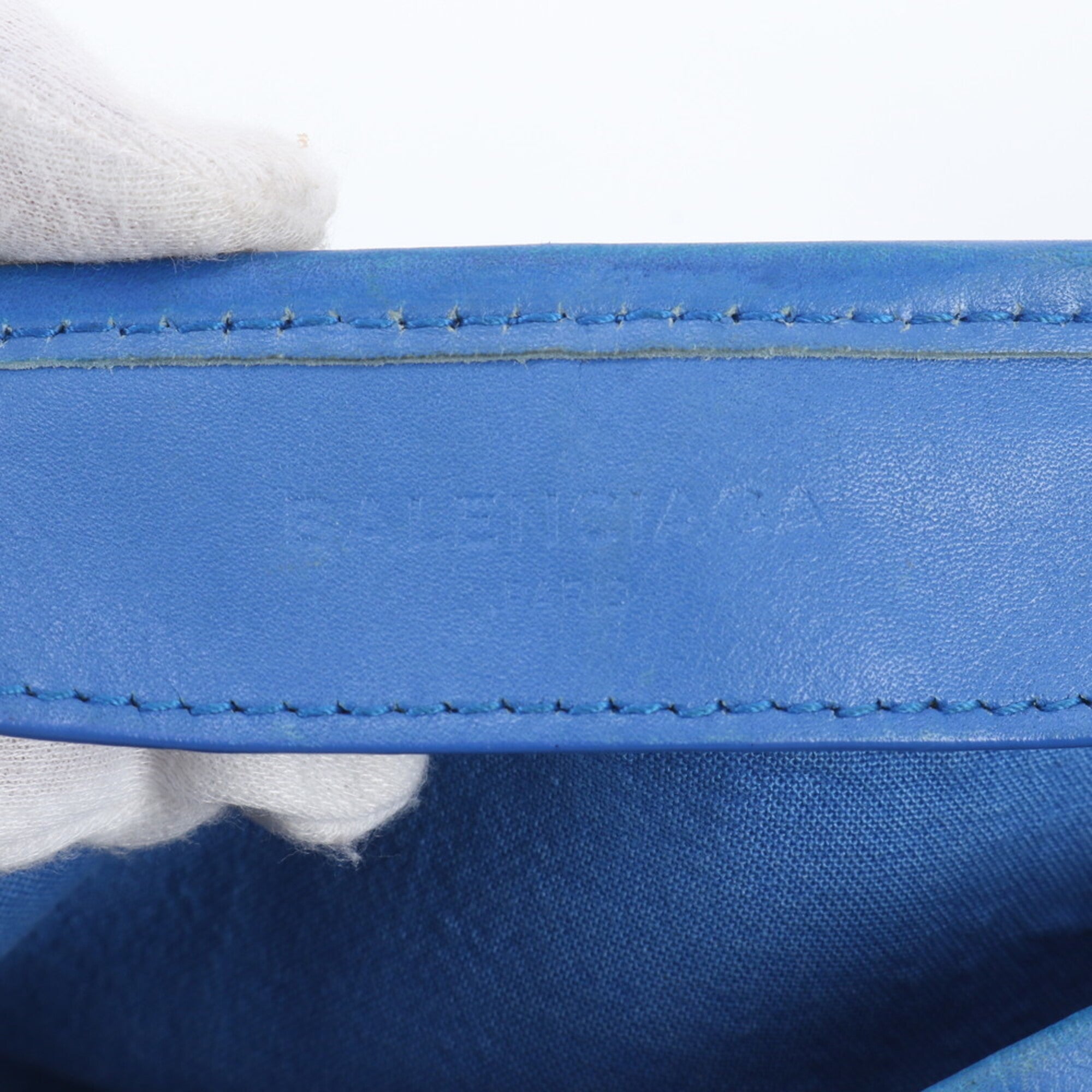 Balenciaga Blue White Leather Canvas Handbag Shoulder Bag Tote Bag (Pre-Owned)