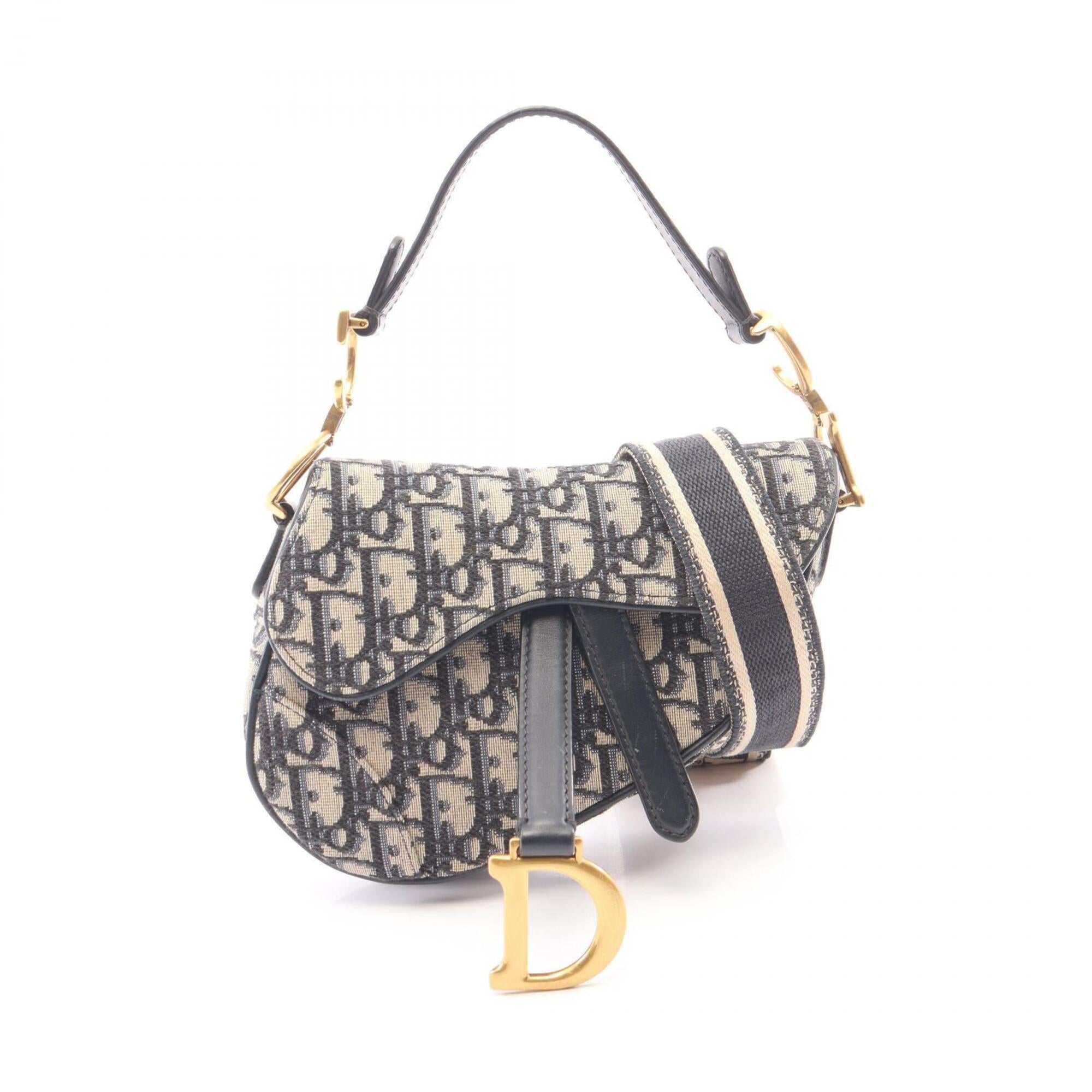 Christian Dior Beige Navy Canvas Leather Handbag Saddle Bag (Pre-Owned)