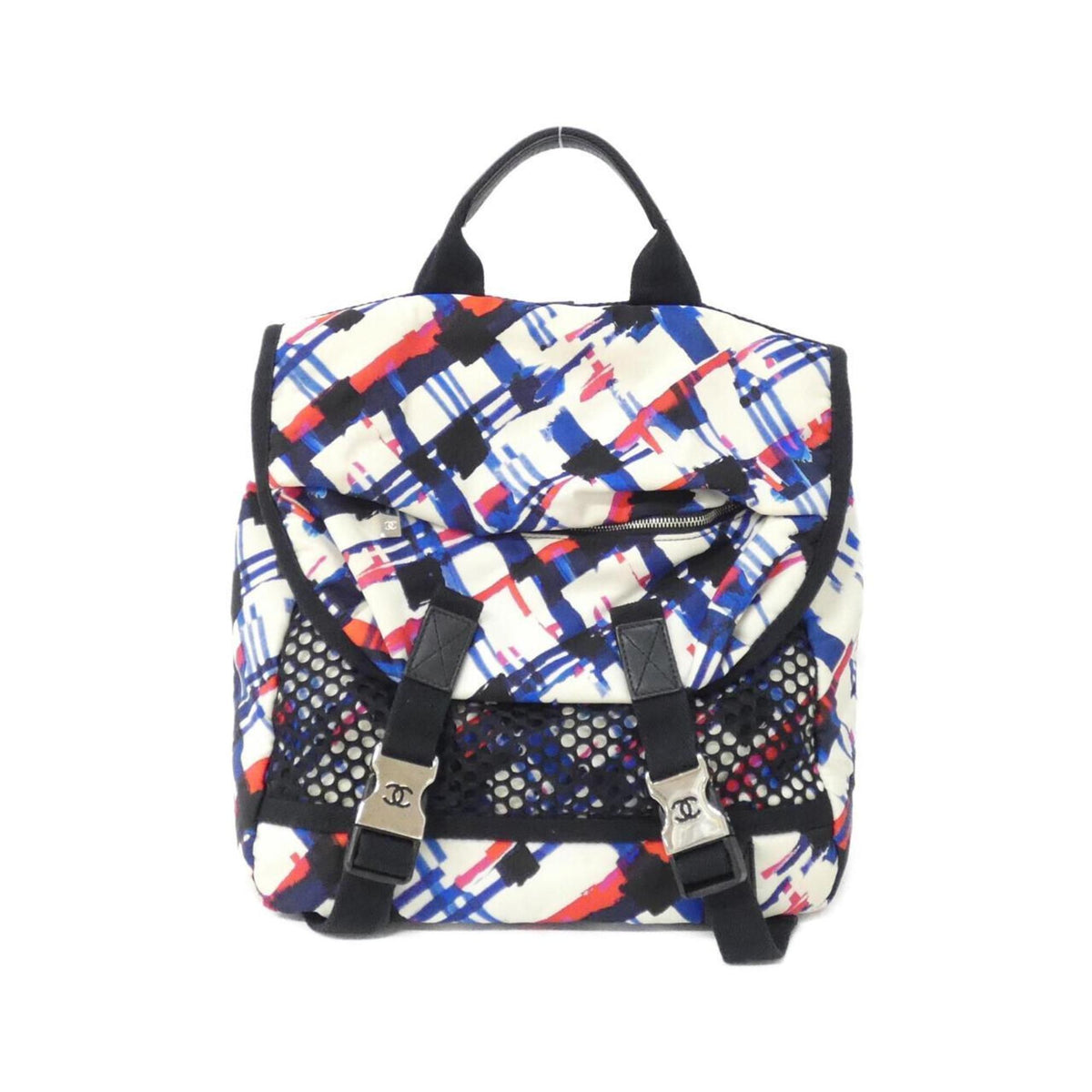 Chanel Blue Red Color White Nylon Backpack (Pre-Owned)