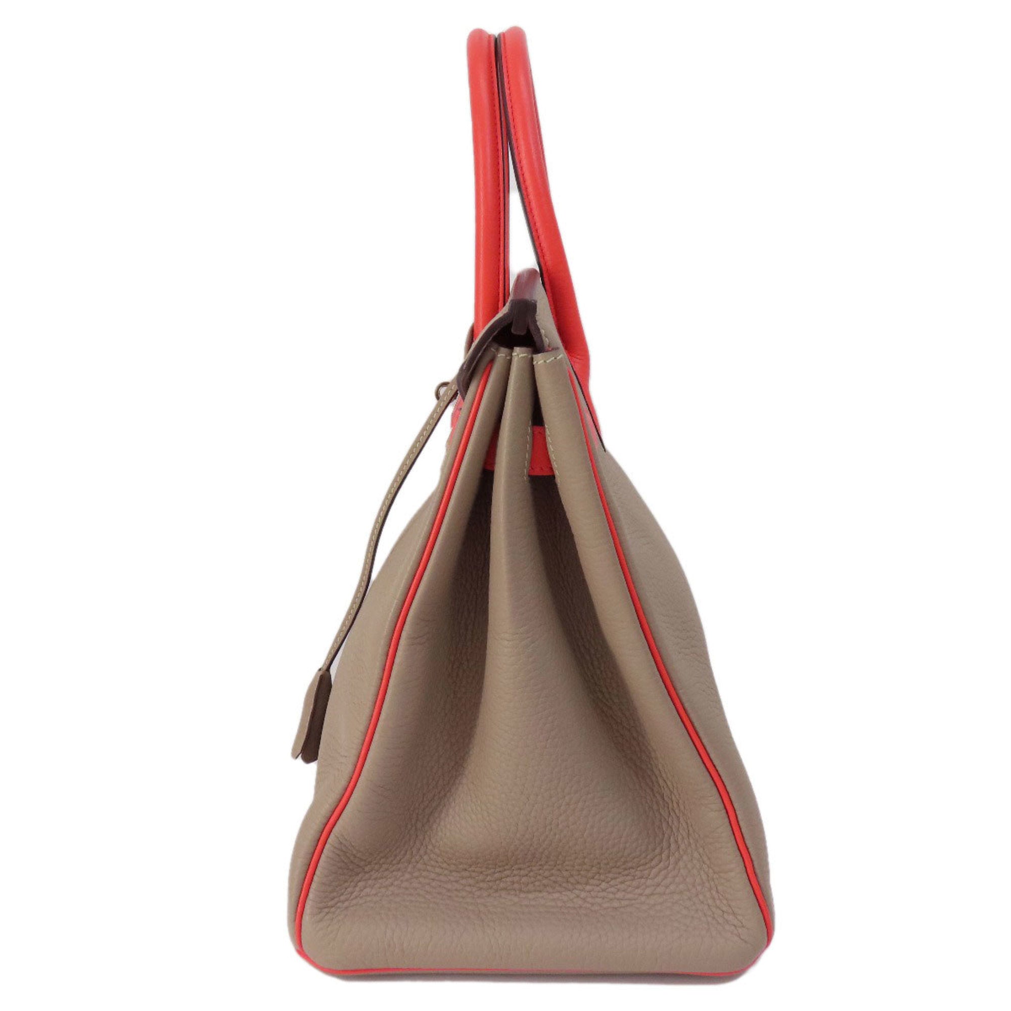 Hermes Grayish Red Color Taurillon Clemence Leather Handbag (Pre-Owned)