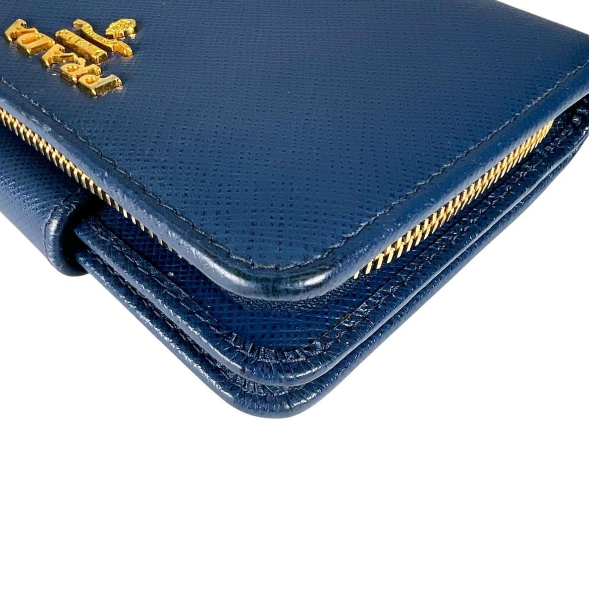 Prada Saffiano Blue Leather Wallet (Bi-Fold) (Pre-Owned)