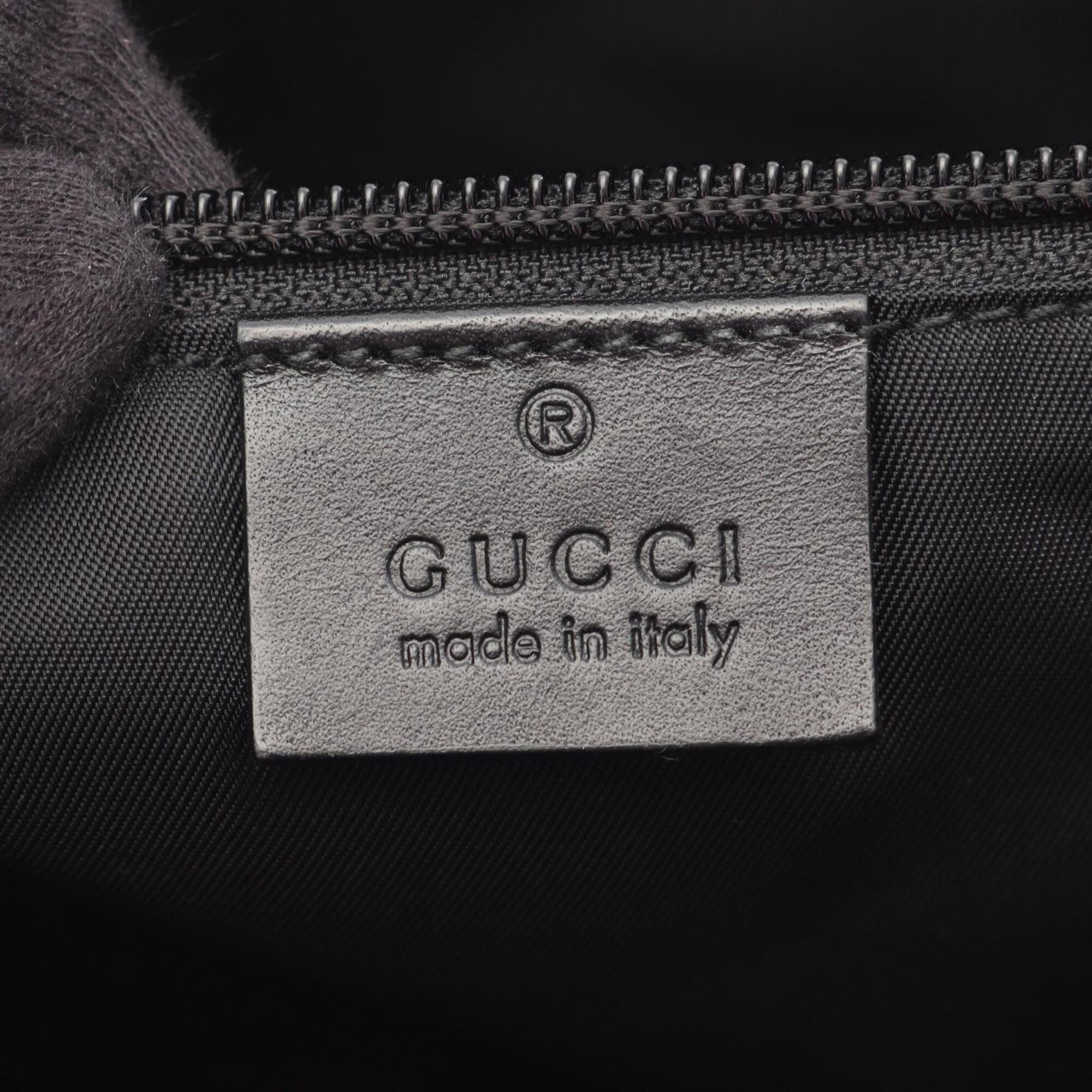 Gucci Black Leather Canvas Handbag Shoulder Bag (Pre-Owned)