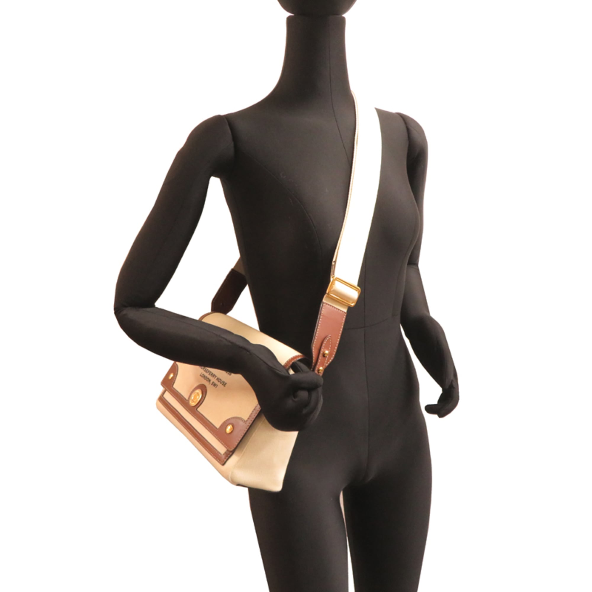 Burberry Beige Brown Canvas Leather Shoulder Bag (Pre-Owned)