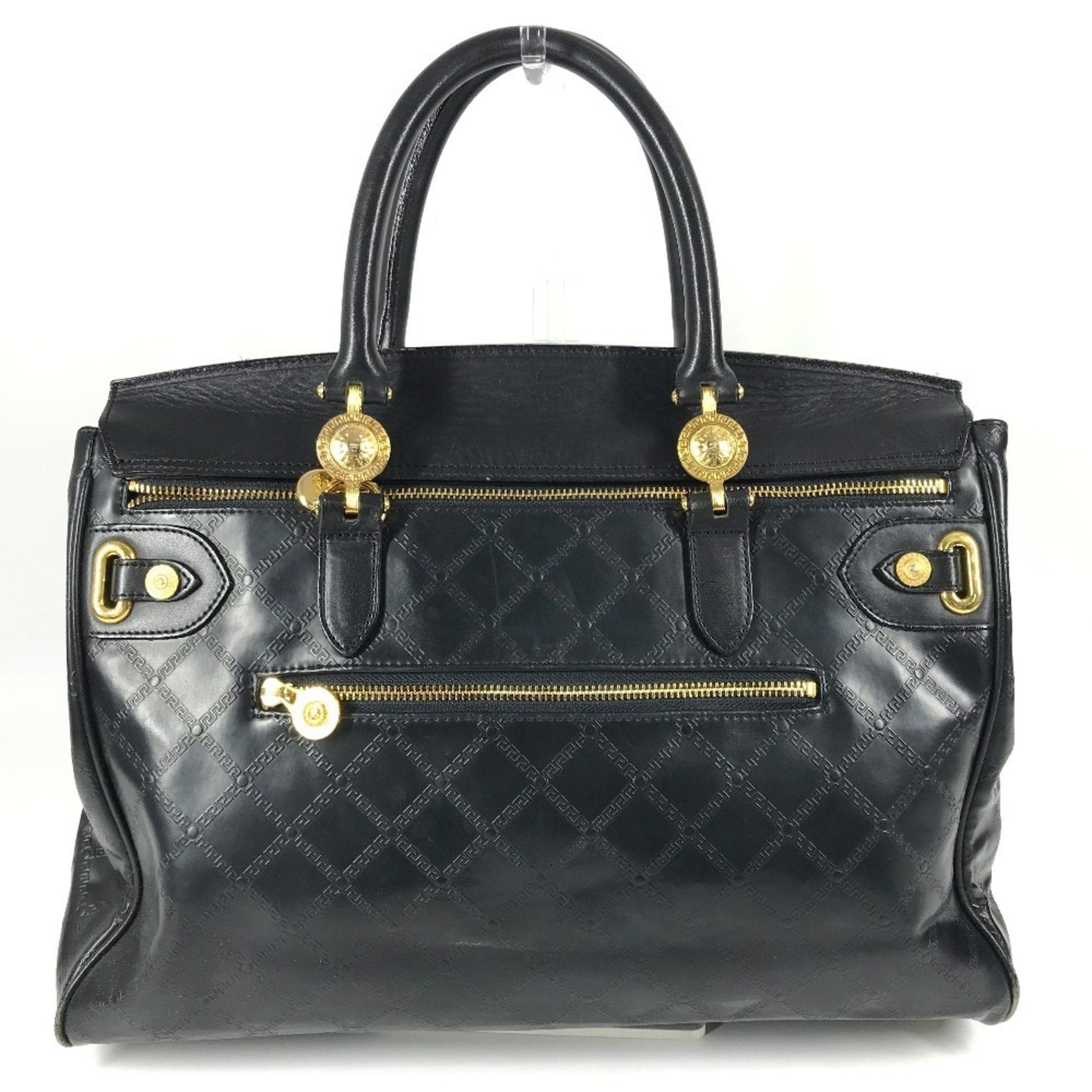 Versace Black Leather Handbag Shoulder Bag Tote Bag (Pre-Owned)