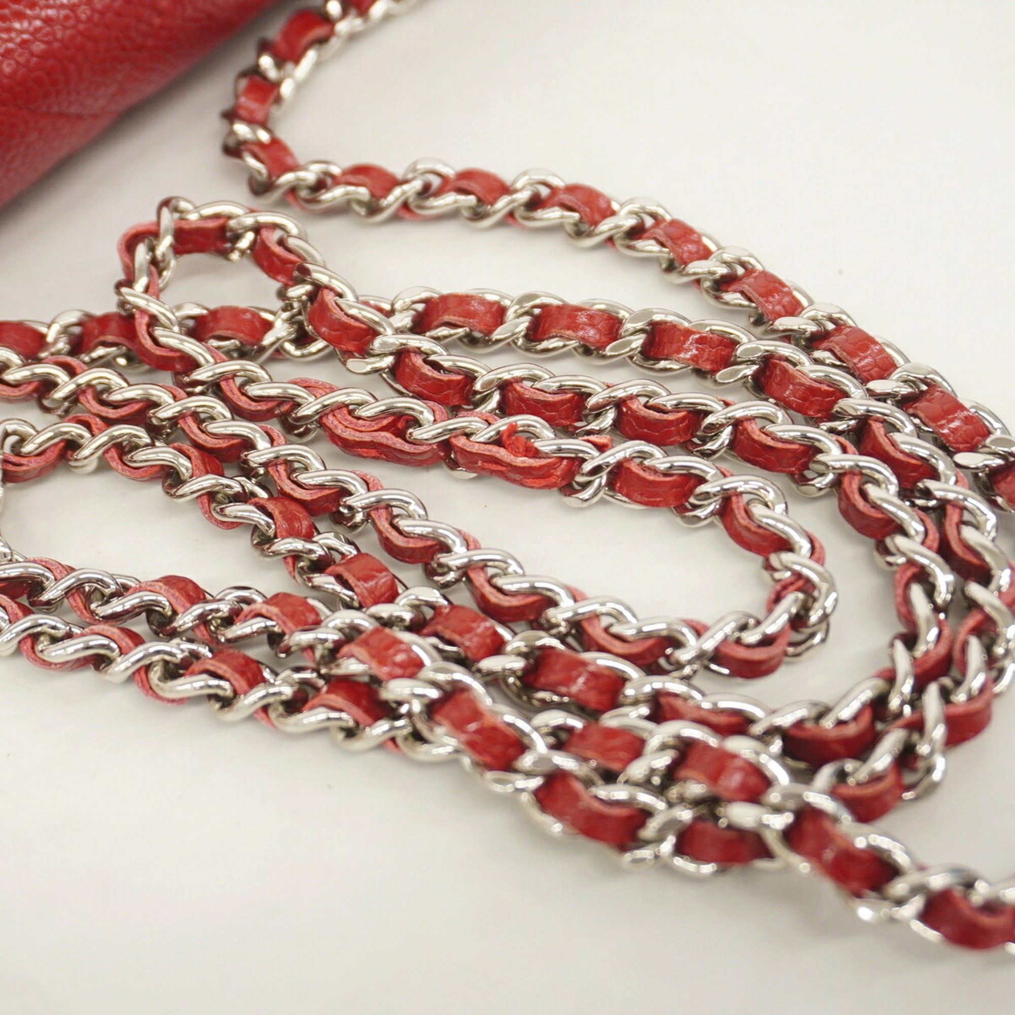 Chanel Red Color Grained Calfskin Chain/Shoulder Wallet (Pre-Owned)