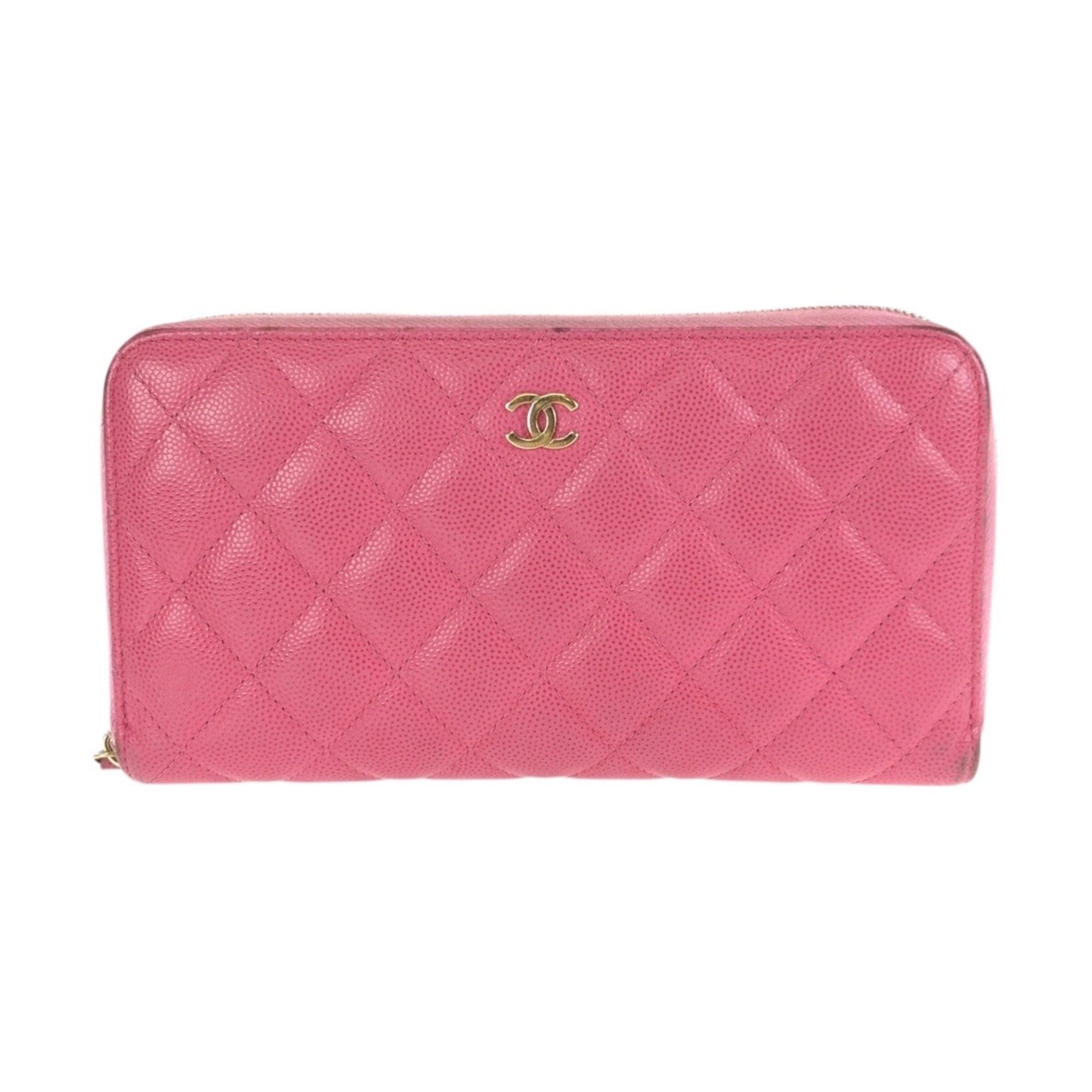 Chanel Pink Grained Calfskin Long Wallet (Bi-Fold) (Pre-Owned)