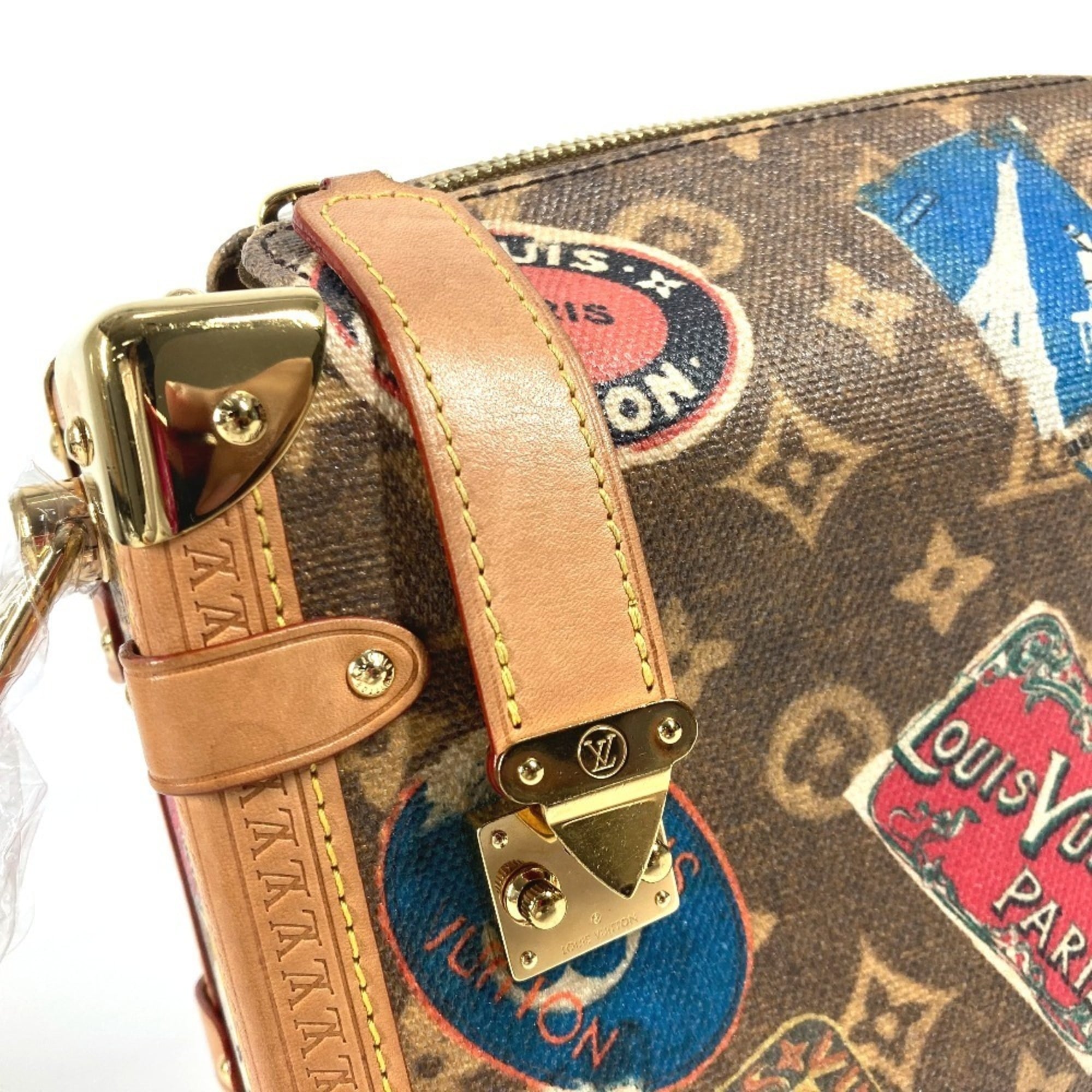 Louis Vuitton Brown Multi-Color Leather Coated Canvas Clutch Bag Handbag Shoulder Bag (Pre-Owned)