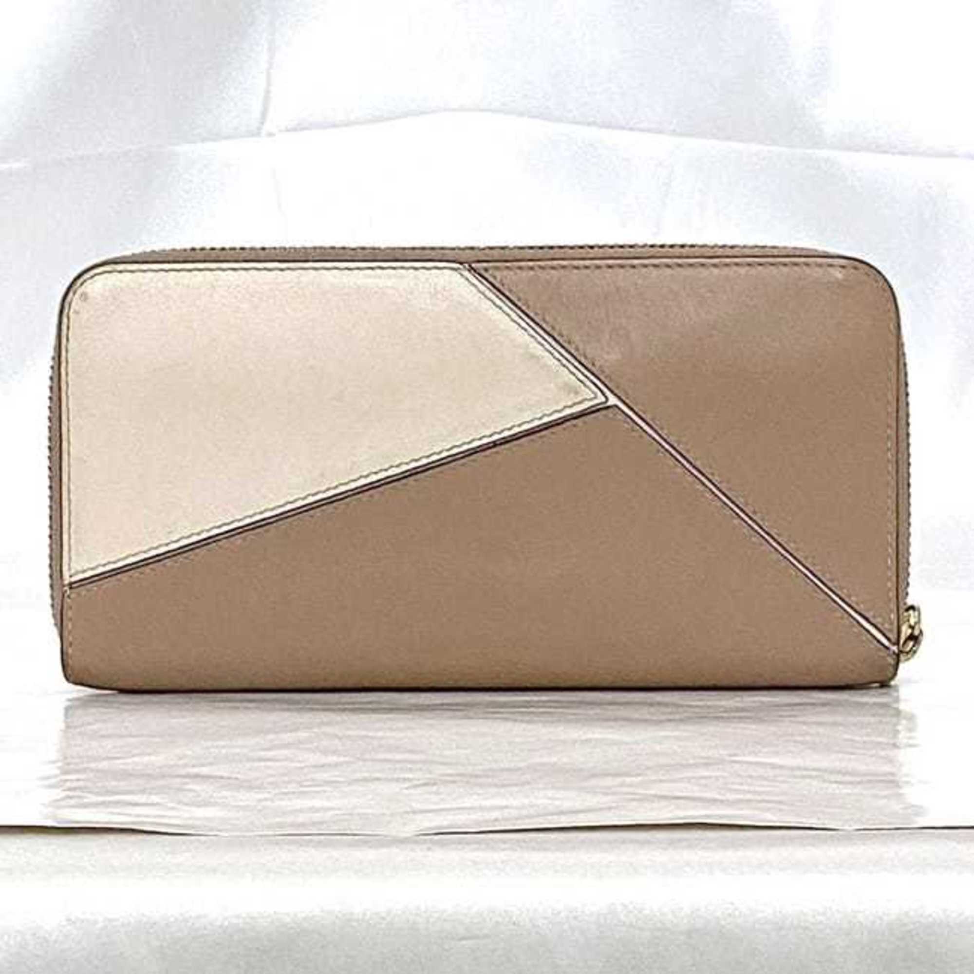 Loewe Pink Beige White Leather Long Wallet (Bi-Fold) (Pre-Owned)