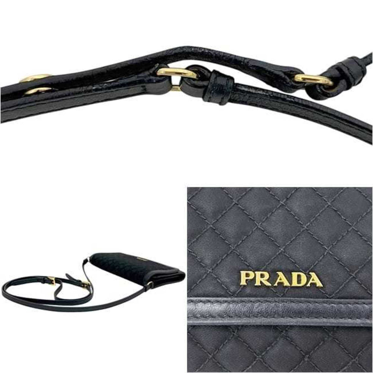 Prada Black Nero Nylon Leather Quilting Chain/Shoulder Wallet (Pre-Owned)