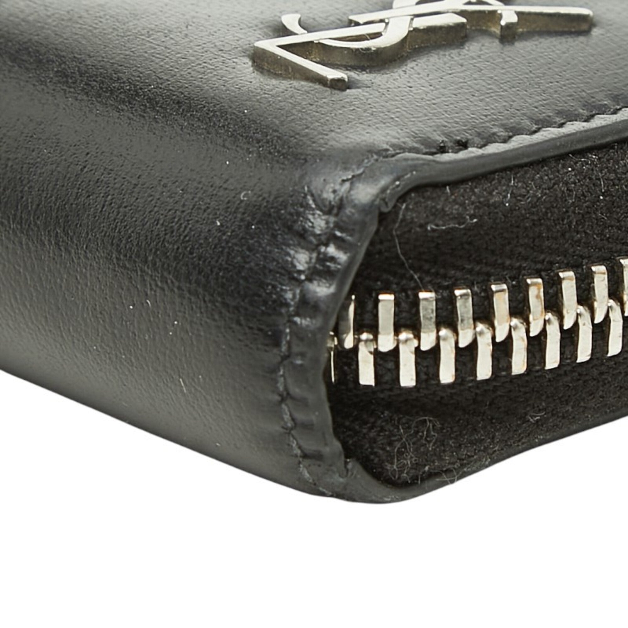 Saint Laurent Silver Black Leather Coin Purse/Coin Case (Pre-Owned)