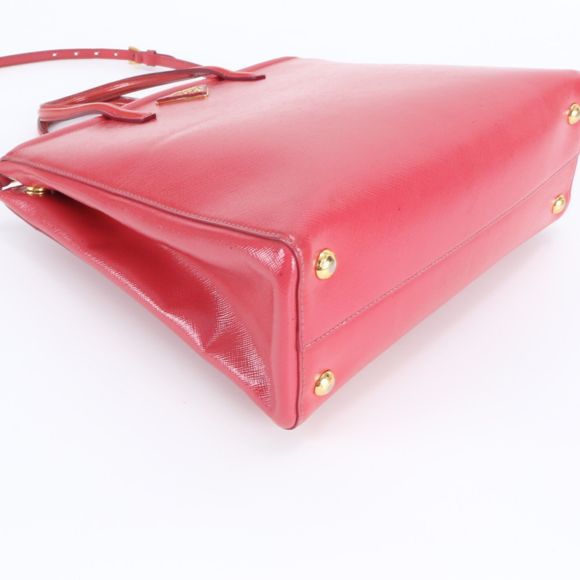 Prada Saffiano Red Color Leather Shoulder Bag Tote Bag (Pre-Owned)
