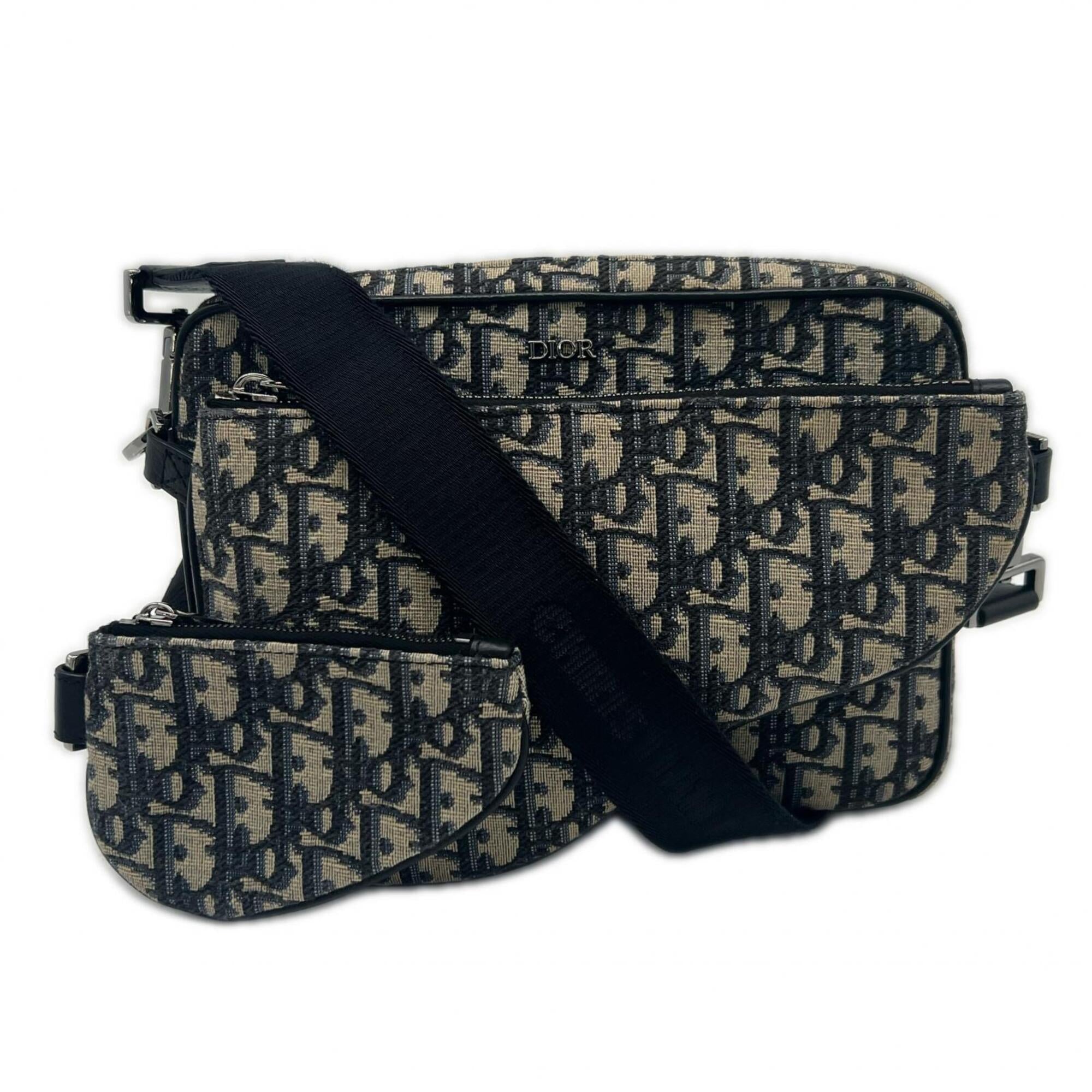 Christian Dior Beige Navy Cotton Leather Shoulder Bag (Pre-Owned)