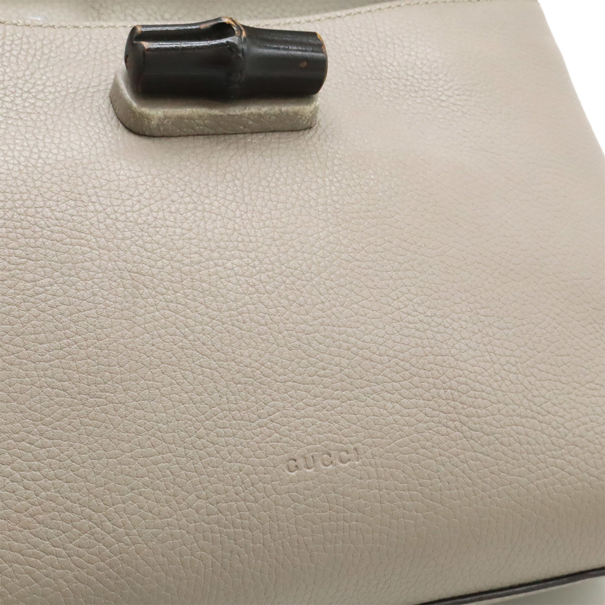 Gucci Gray Bamboo Leather Handbag Shoulder Bag (Pre-Owned)