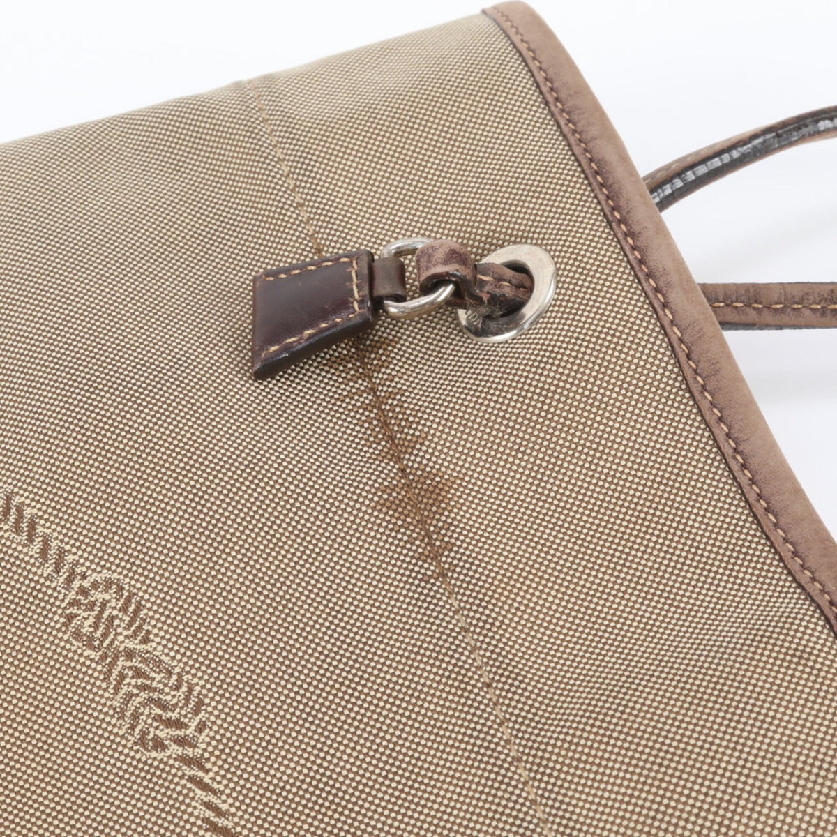 Prada Brown Leather Canvas Handbag Shoulder Bag Tote Bag (Pre-Owned)