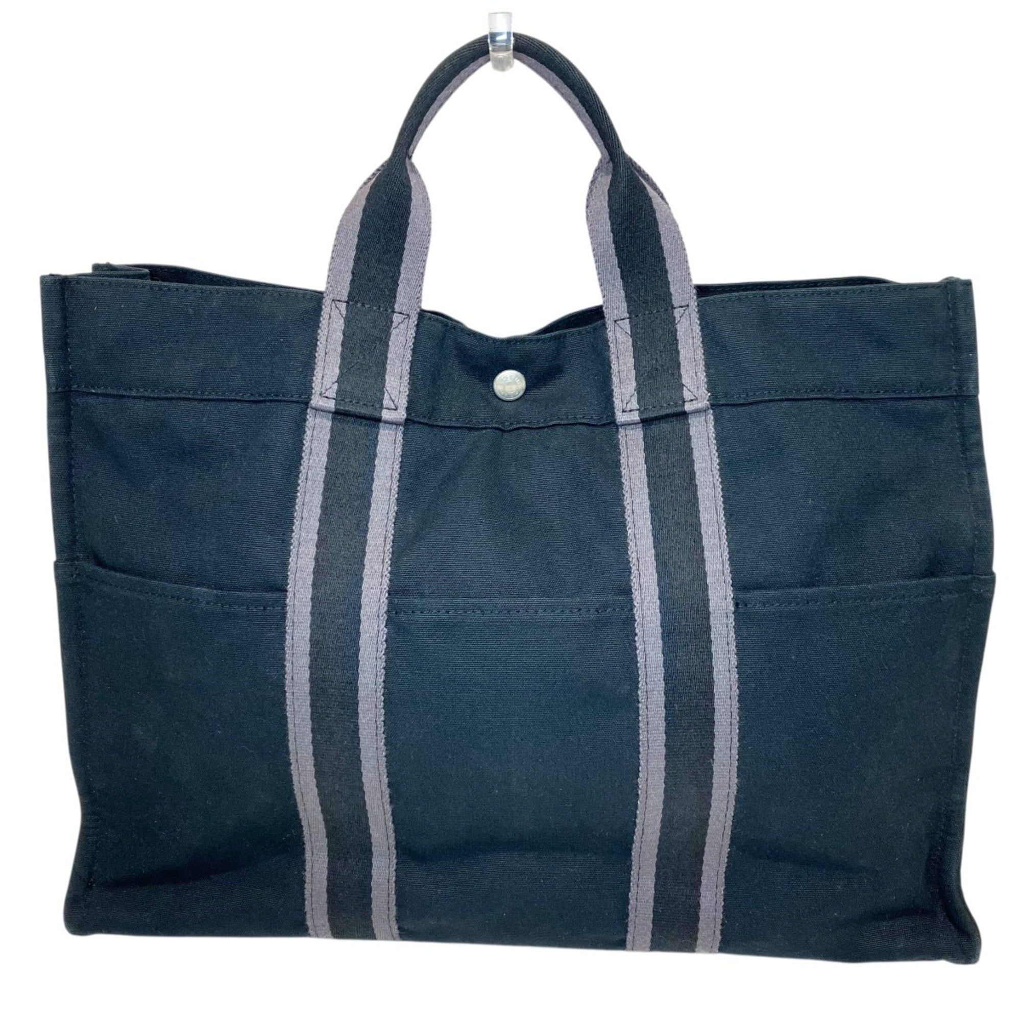 Hermes Black Gray Canvas Tote Bag (Pre-Owned)