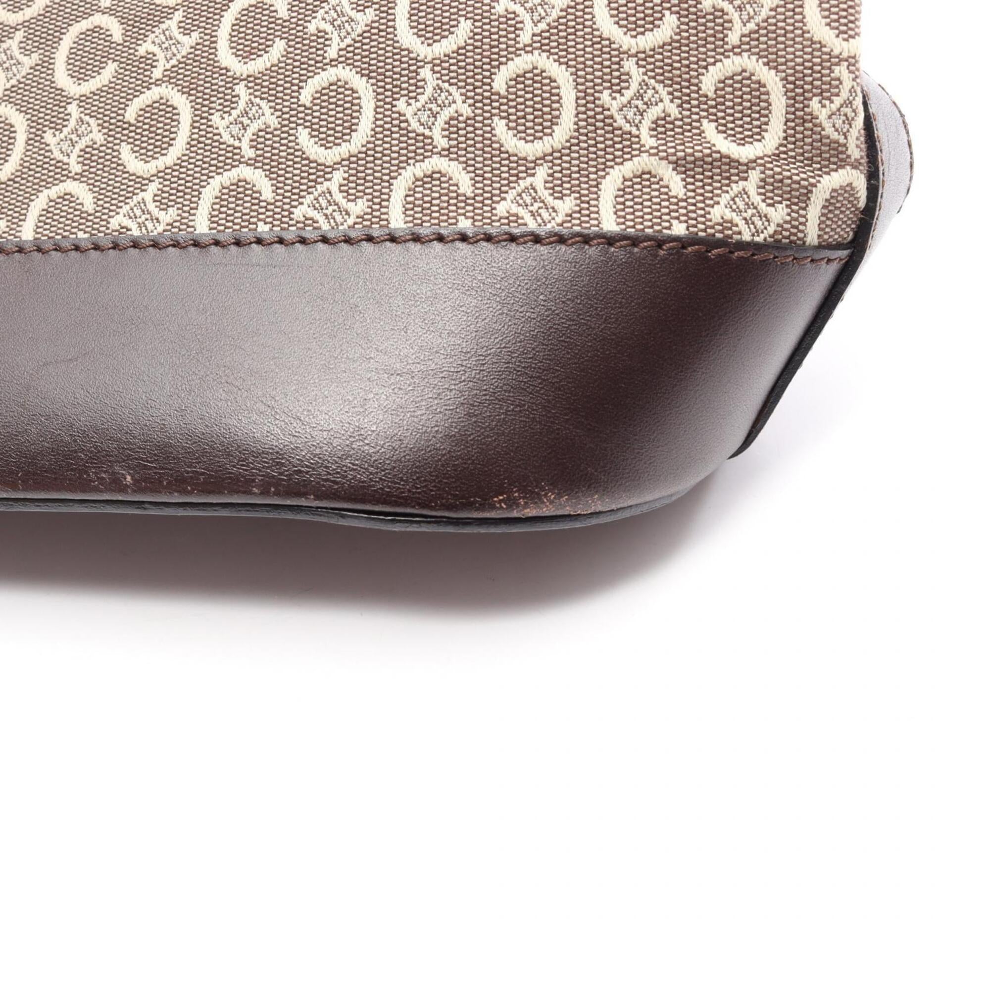 Celine Brown Ivory Canvas Leather Handbag Tote Bag (Pre-Owned)