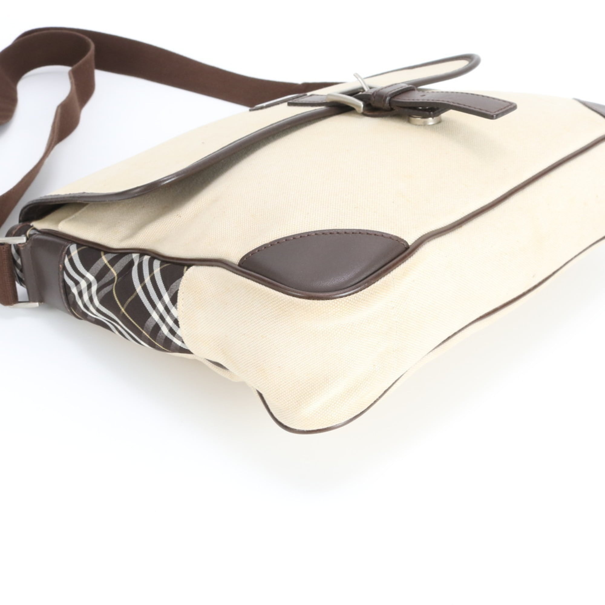 Burberry Beige Brown Leather Canvas Shoulder Bag (Pre-Owned)
