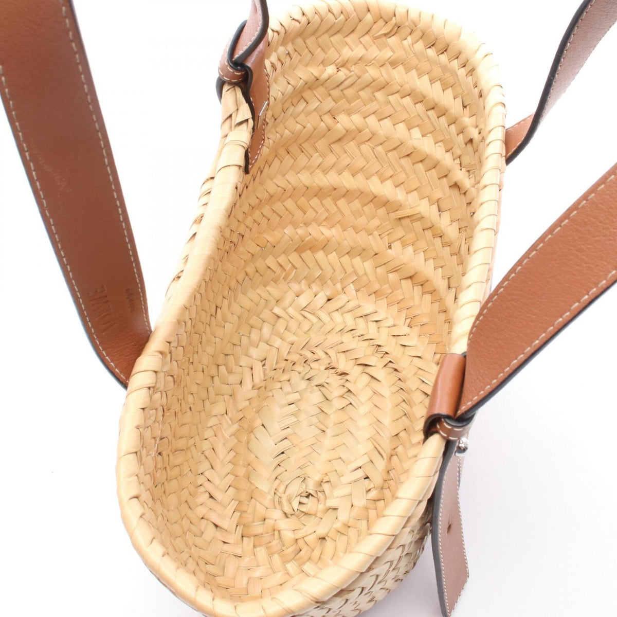 Loewe Beige Brown Leather Raffia Basket Handbag (Pre-Owned)