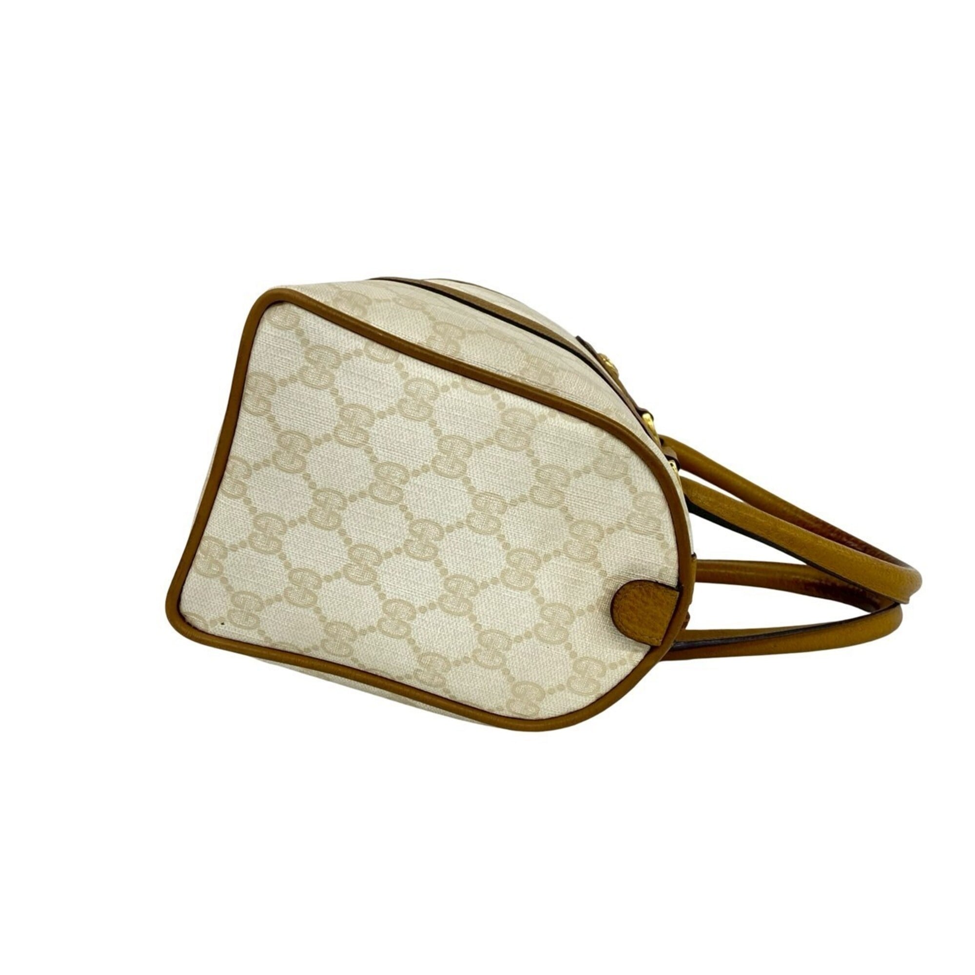 Gucci Brown White Leather Pvc Boston Bag Handbag (Pre-Owned)