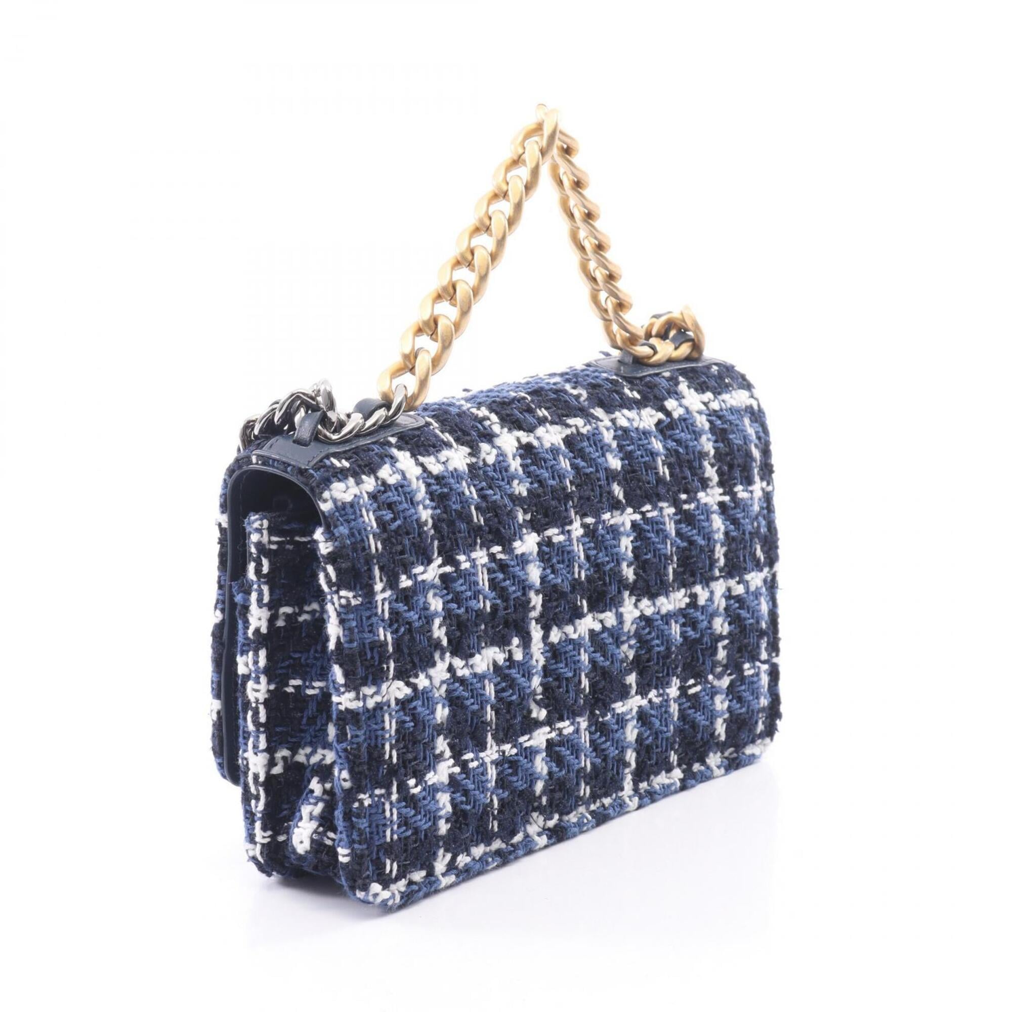 Chanel Black Blue White Fabric Handbag Shoulder Bag (Pre-Owned)