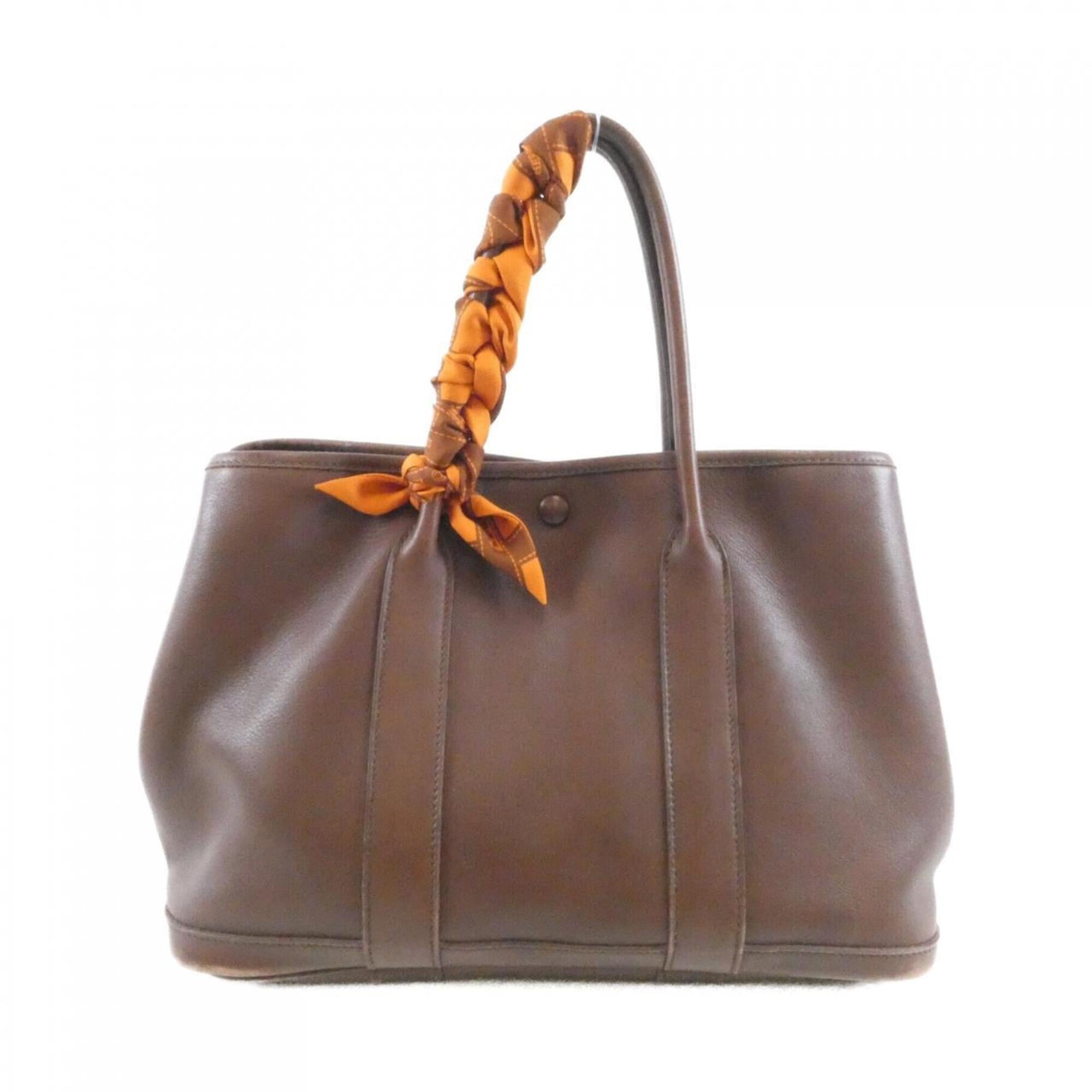 Hermes Brown Havane Swift Leather Silk Handbag (Pre-Owned)