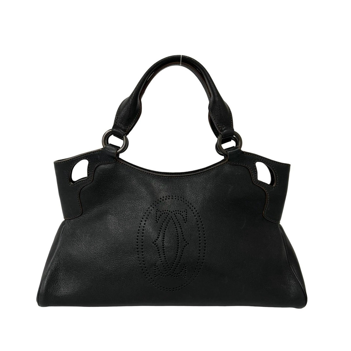 Cartier Black Leather Boston Bag Handbag Tote Bag (Pre-Owned)