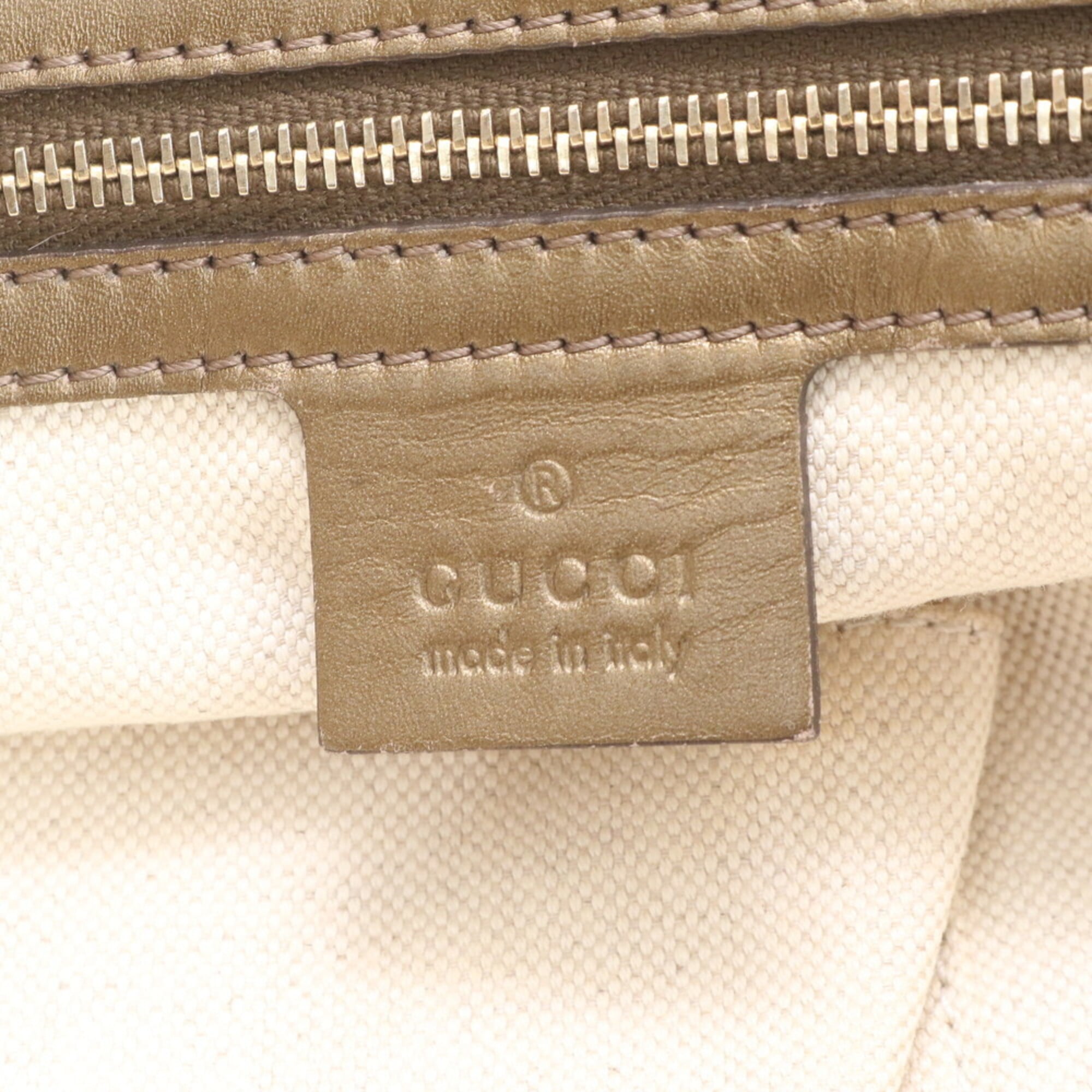 Gucci Brown Leather Canvas Handbag Shoulder Bag Tote Bag (Pre-Owned)