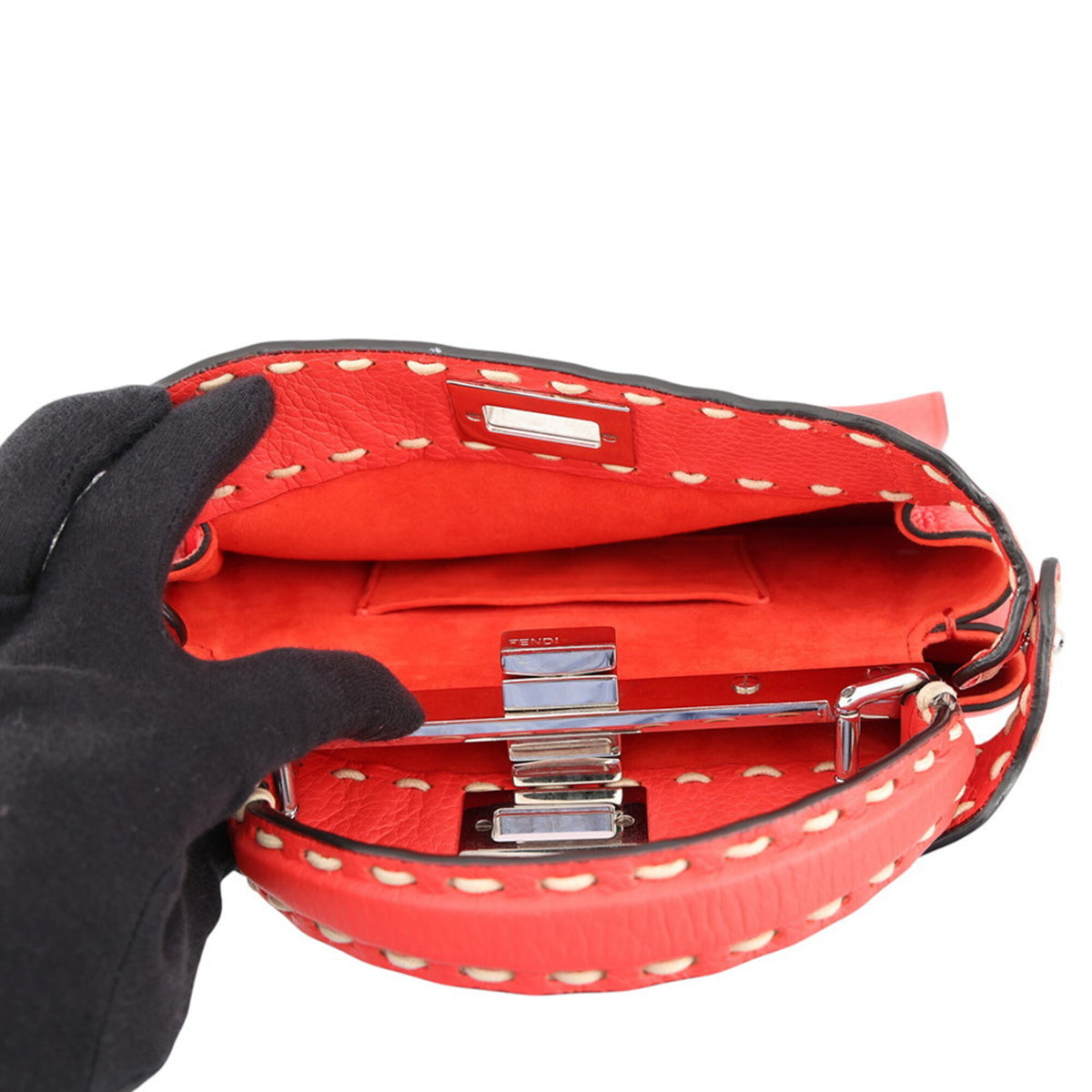 Fendi Peekaboo Orange Leather Handbag Shoulder Bag (Pre-Owned)