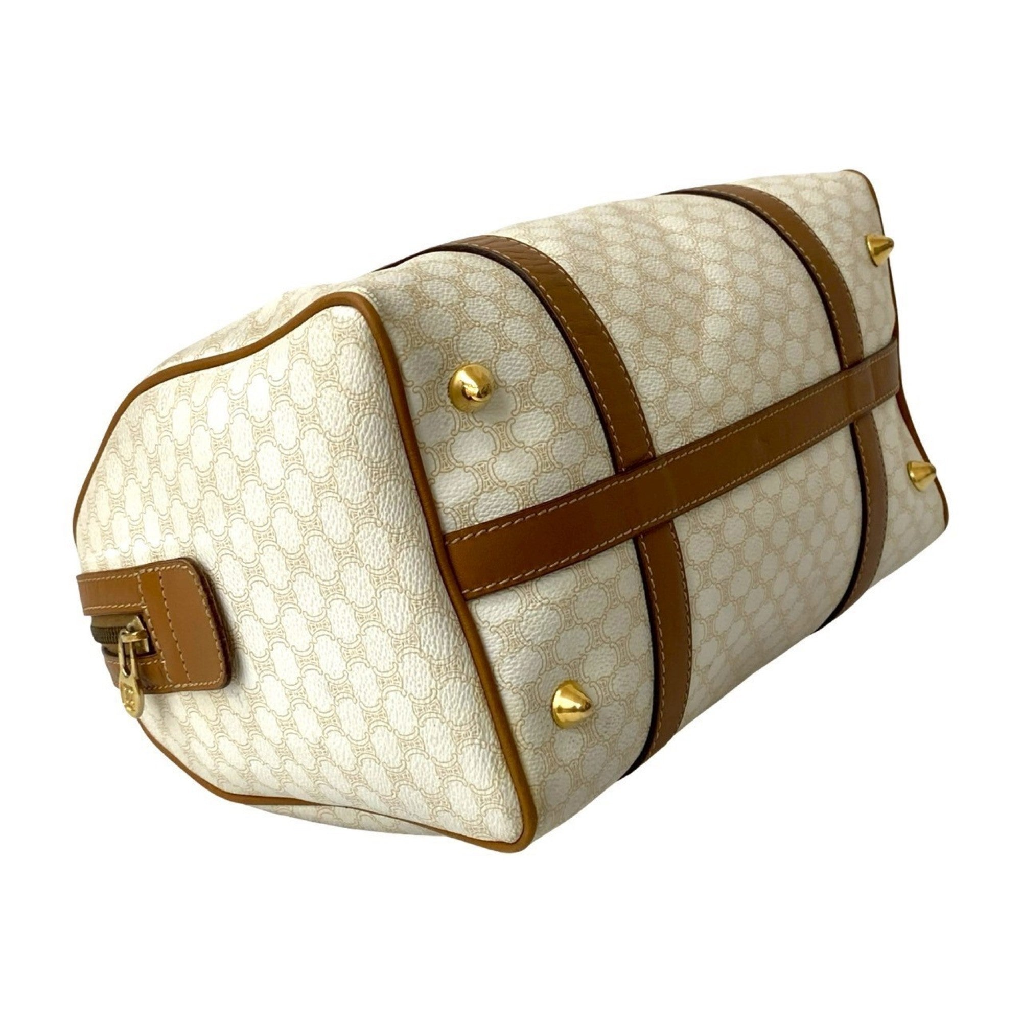 Celine Brown White Leather Pvc Boston Bag Handbag (Pre-Owned)