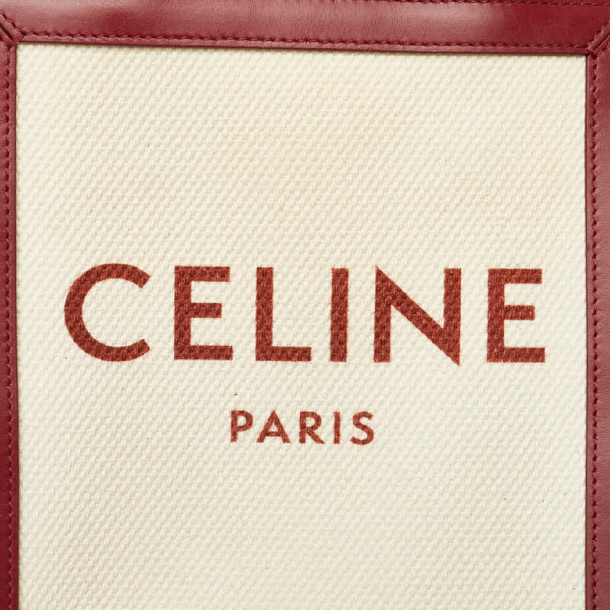 Celine Red Color White Canvas Leather Handbag Shoulder Bag (Pre-Owned)