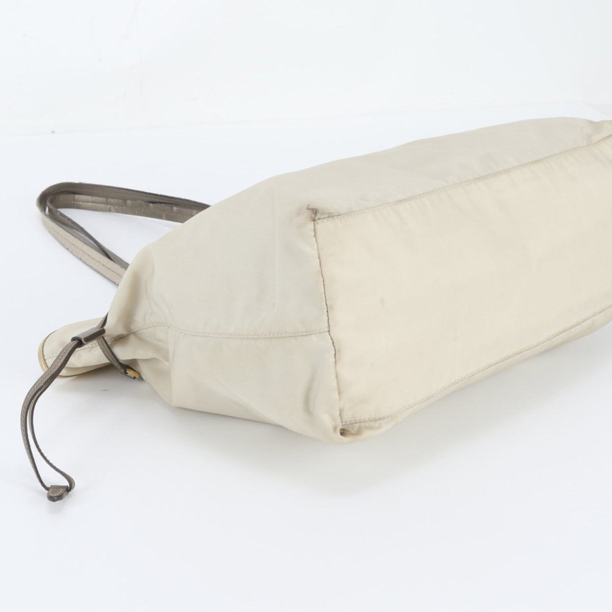 Prada Beige Leather Nylon Handbag Shoulder Bag Tote Bag (Pre-Owned)
