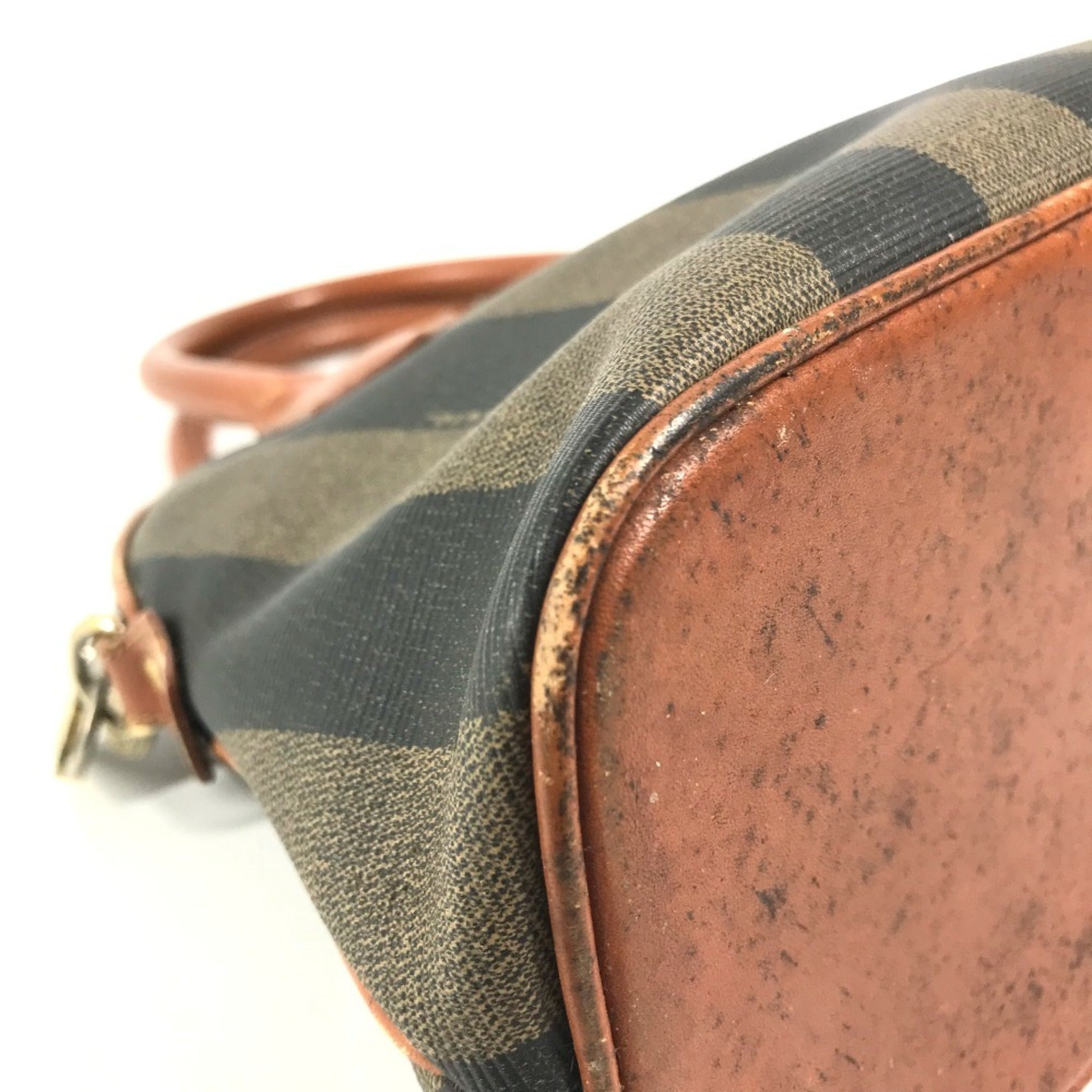 Fendi Pequin Brown Khaki Pvc Leather Handbag (Pre-Owned)