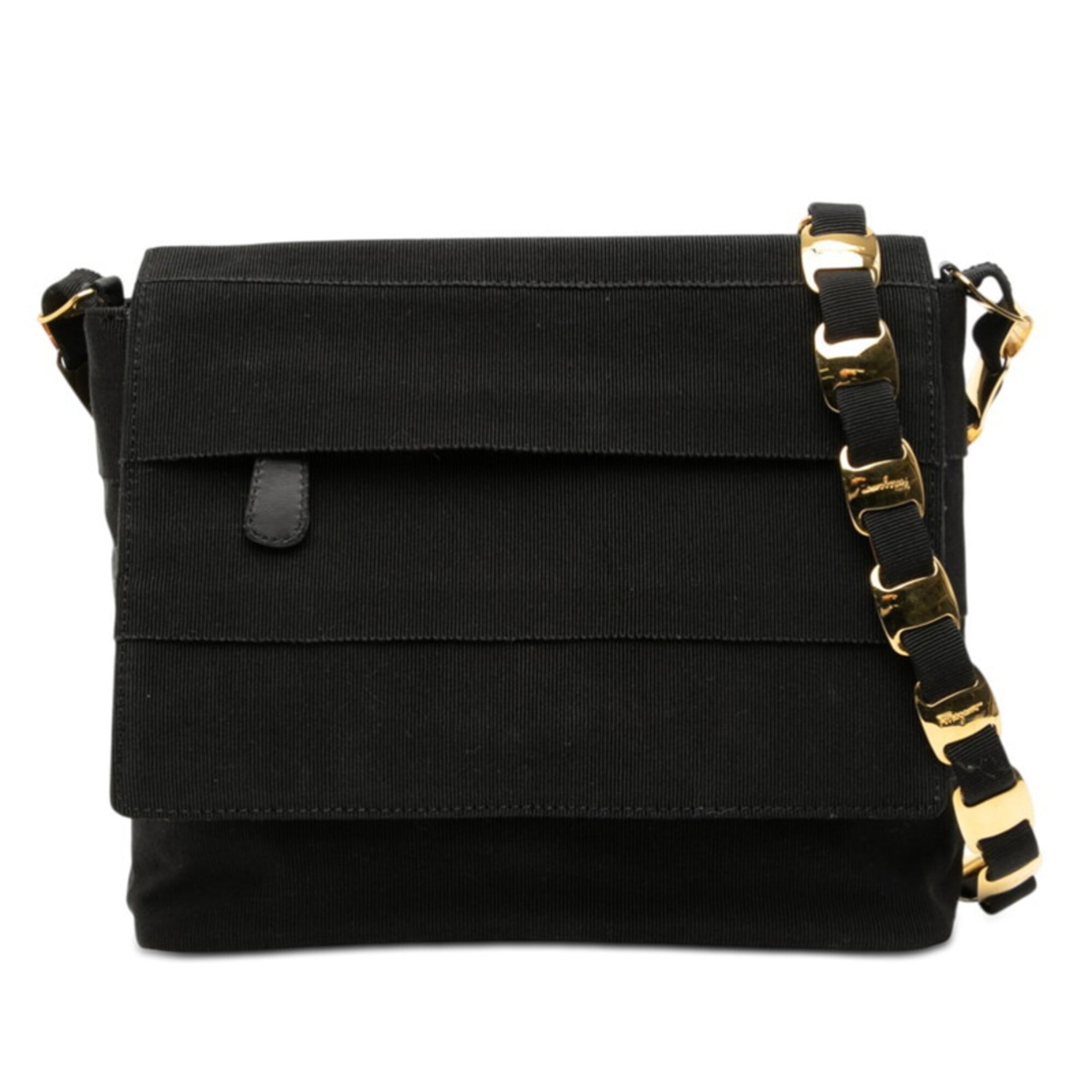 Salvatore Ferragamo Black Canvas Shoulder Bag (Pre-Owned)