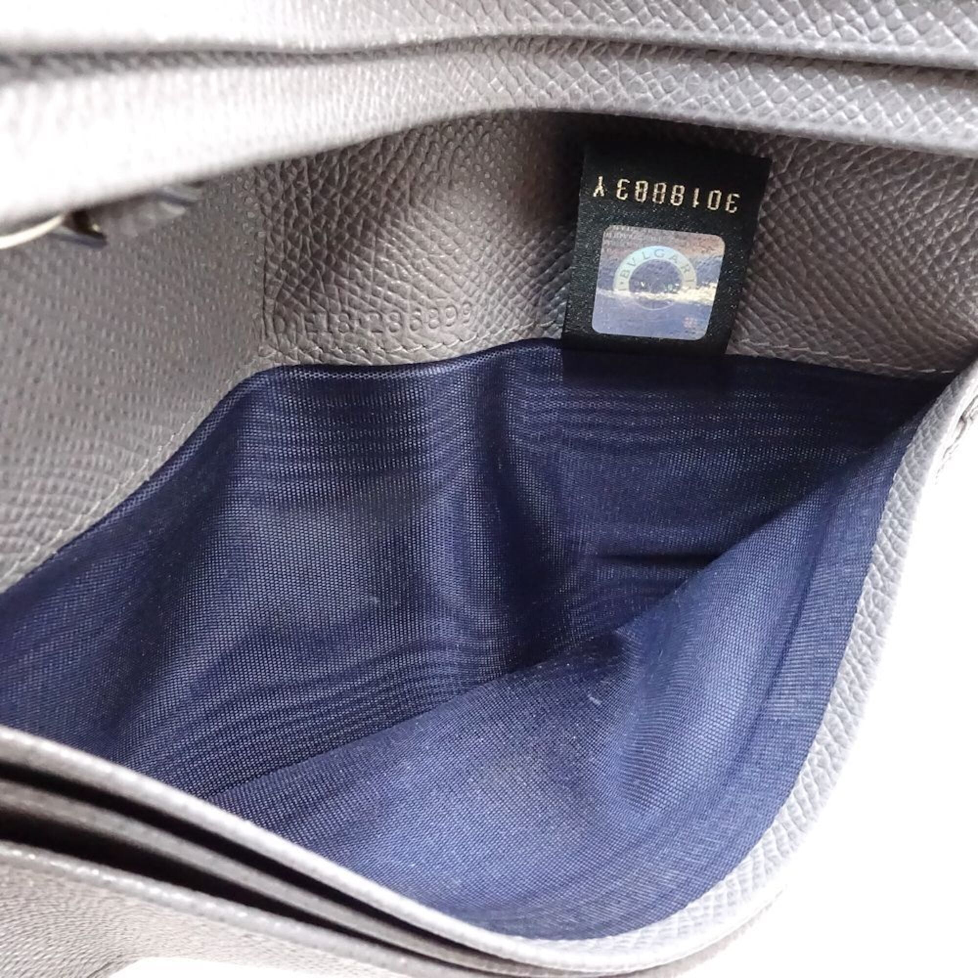Bvlgari Gray Leather Long Wallet (Bi-Fold) (Pre-Owned)