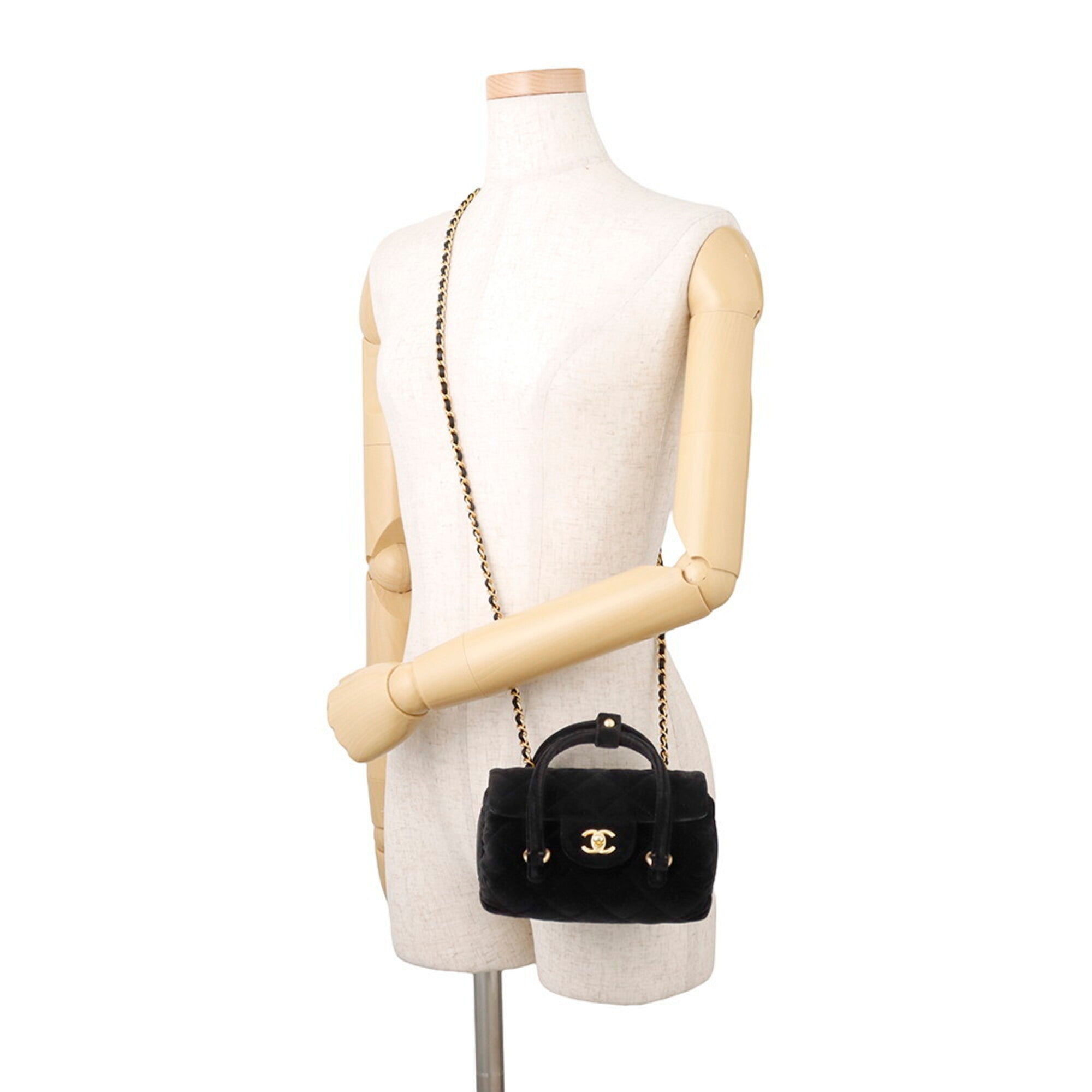 Chanel Black Velvet Handbag Shoulder Bag (Pre-Owned)