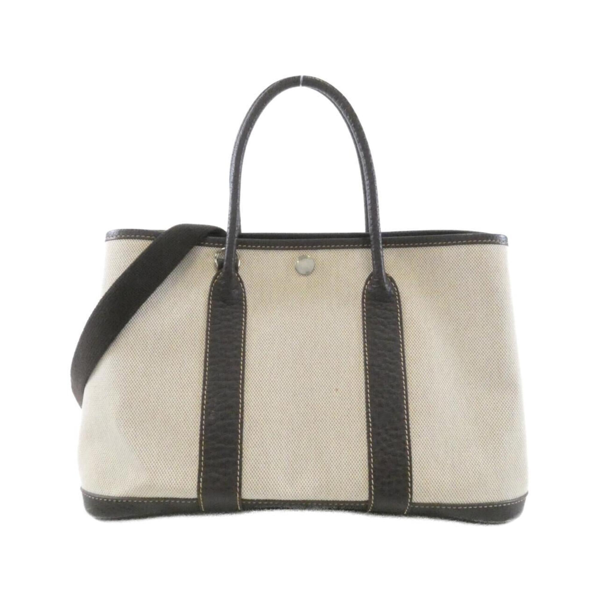 Hermes Brown Toile H Buffle Skipper Leather Handbag (Pre-Owned)