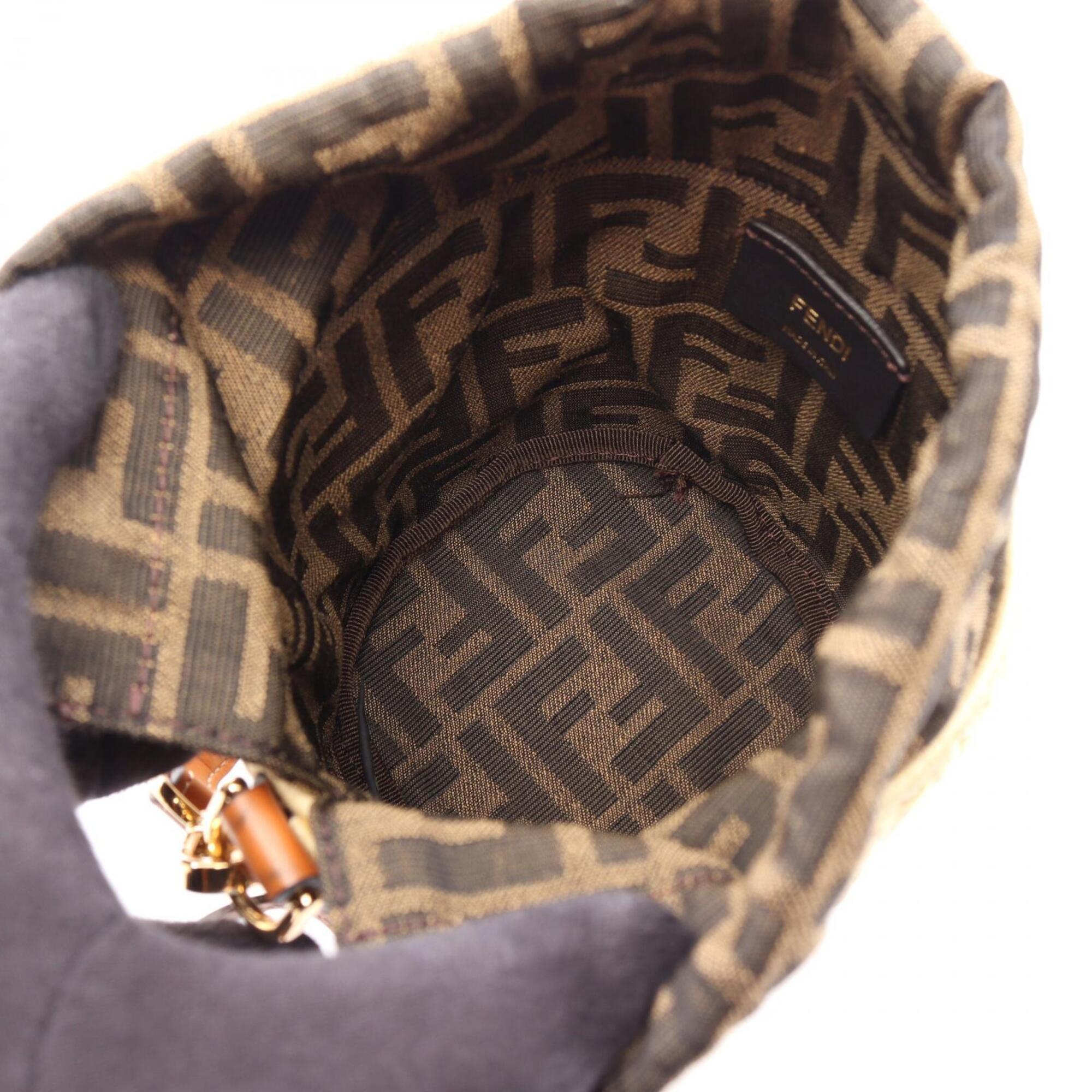 Fendi Black Ivory Multi-Color Canvas Leather Raffia Handbag (Pre-Owned)