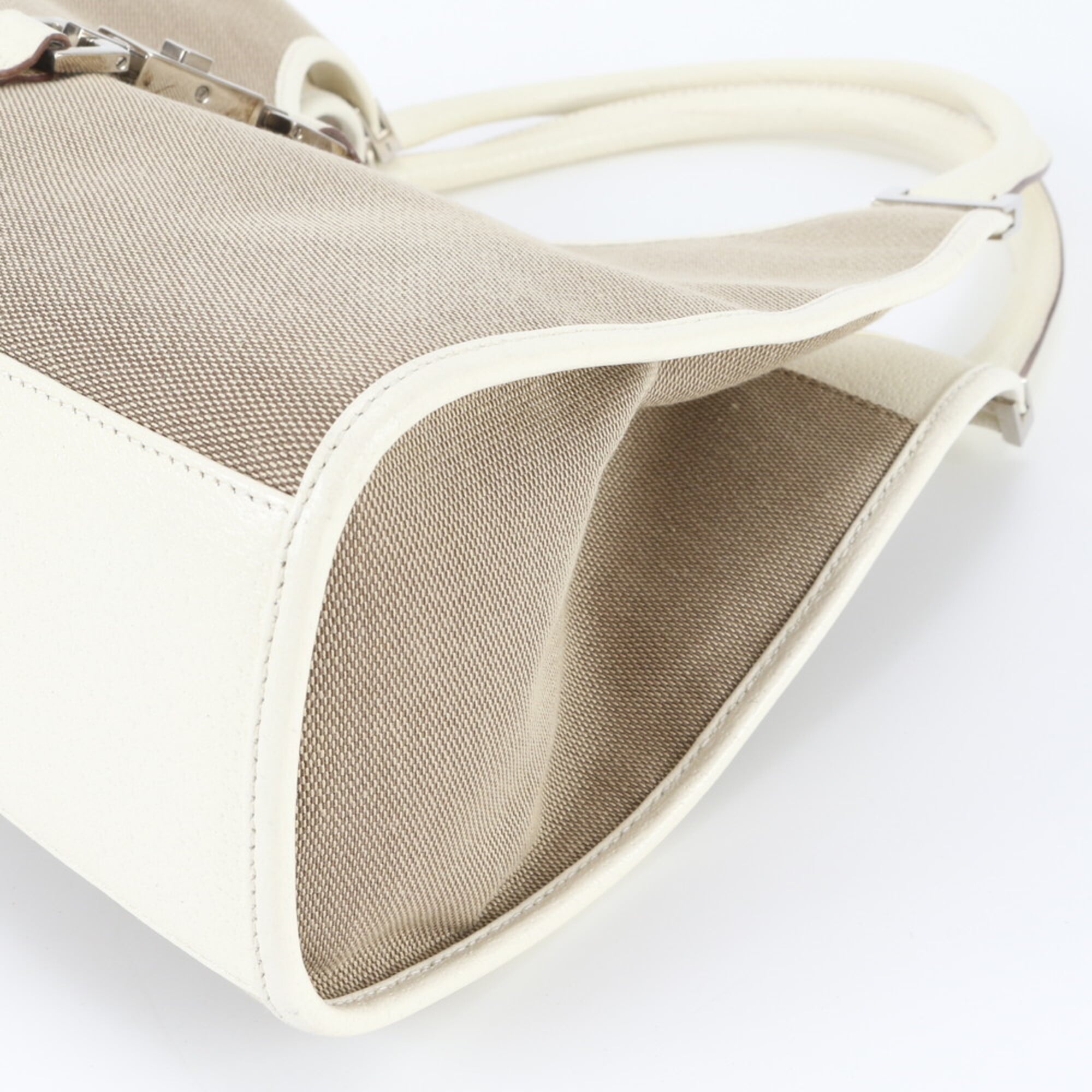 Gucci Jackie Beige White Leather Canvas Handbag (Pre-Owned)