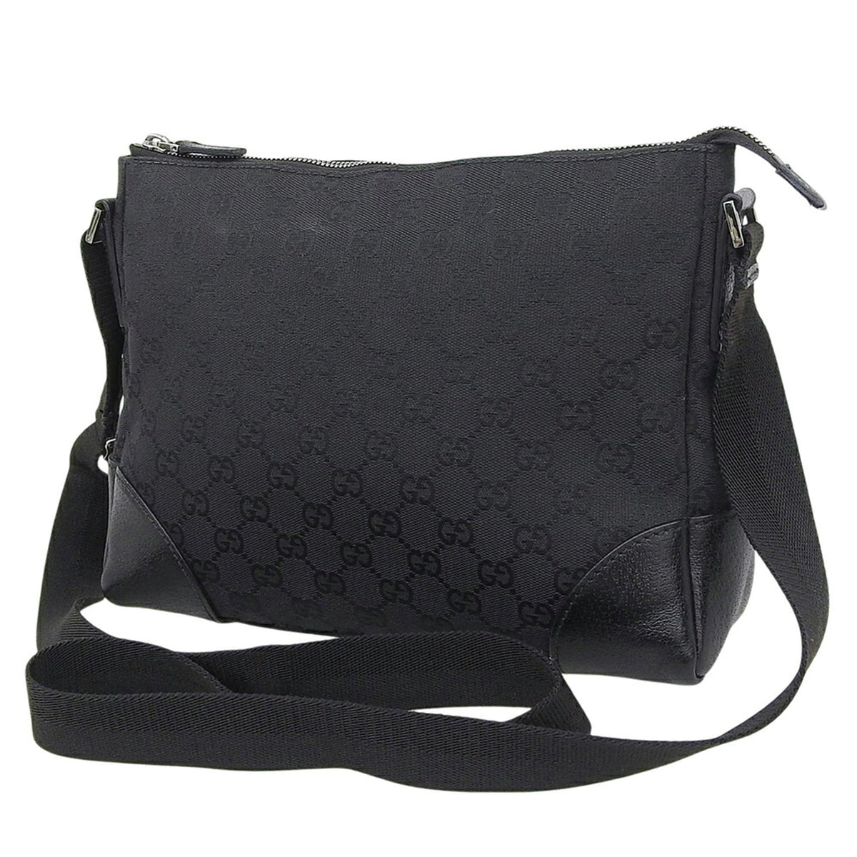 Gucci Gg Canvas Black Gg Canvas Leather Shoulder Bag (Pre-Owned)