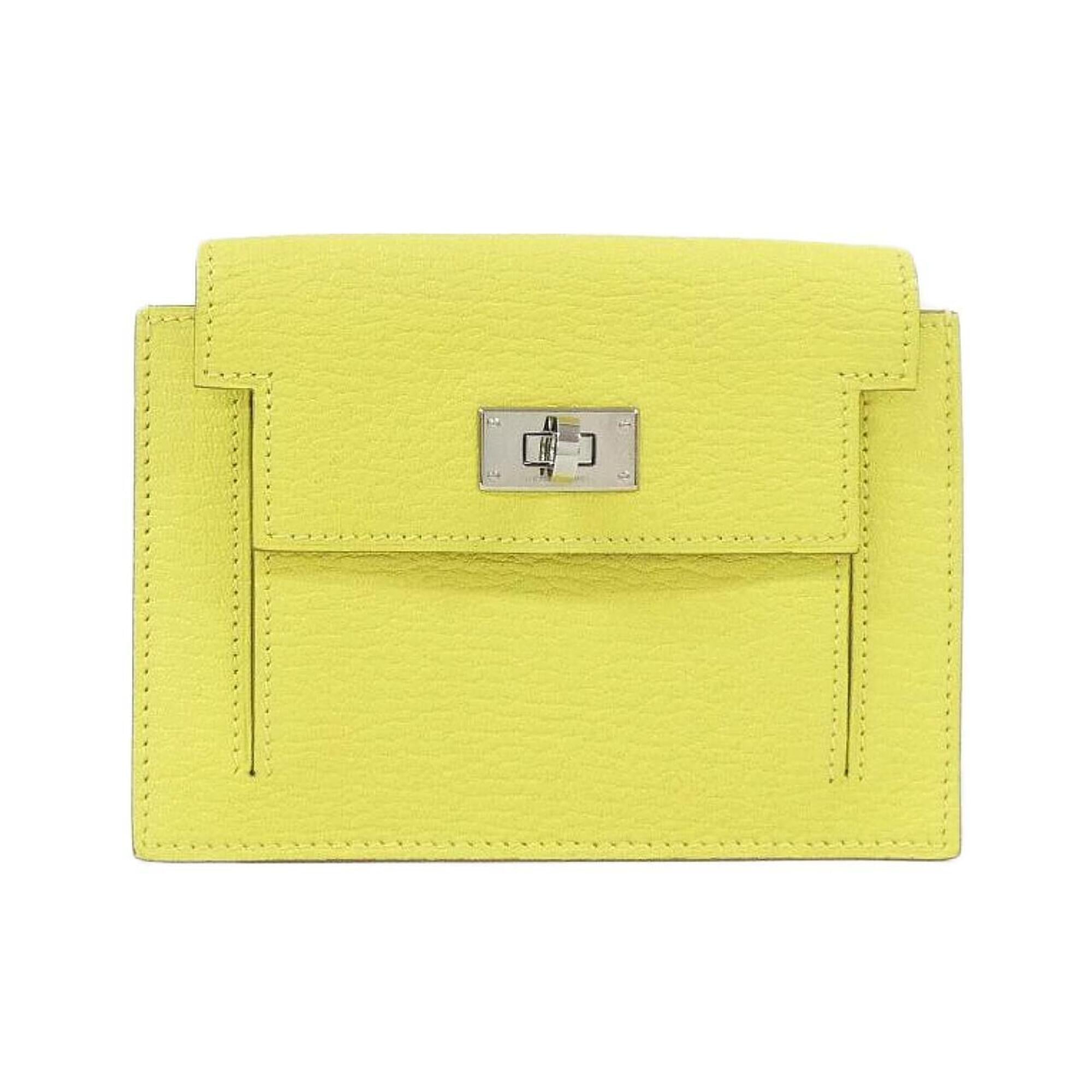 Hermes Lime Yellow Chevre Leather Card Wallet (Pre-Owned)