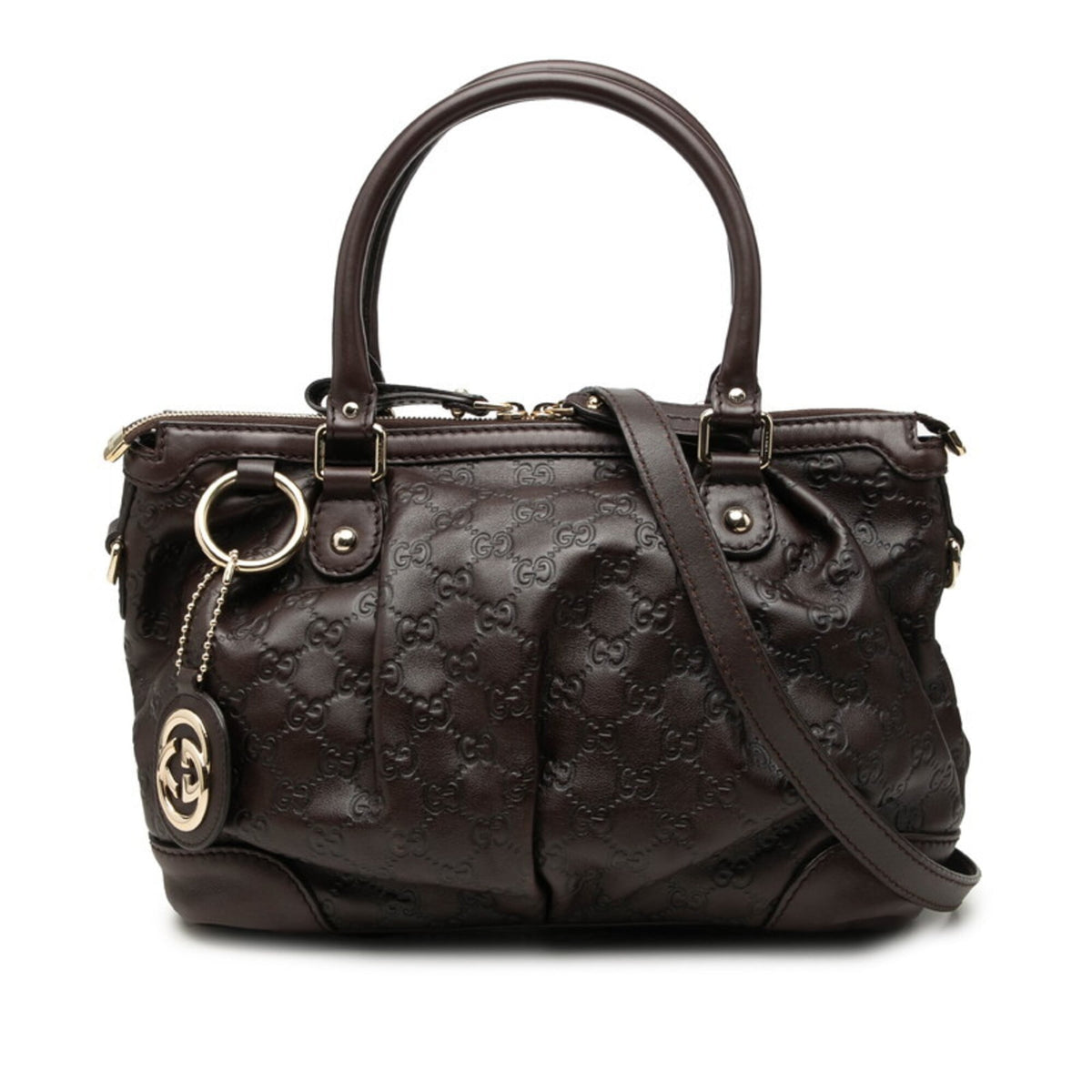 Gucci Sukey Brown Leather Handbag Shoulder Bag (Pre-Owned)